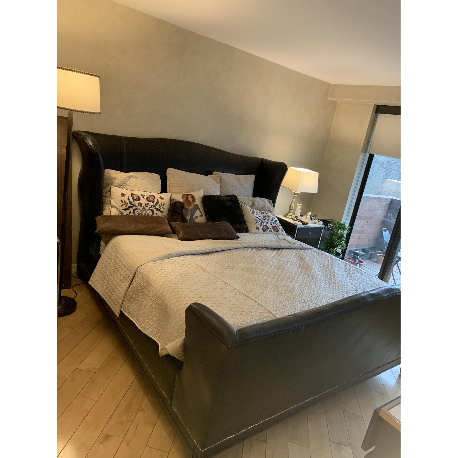 Ralph Lauren Black Leather King Bed w/ Nailheads - image-11