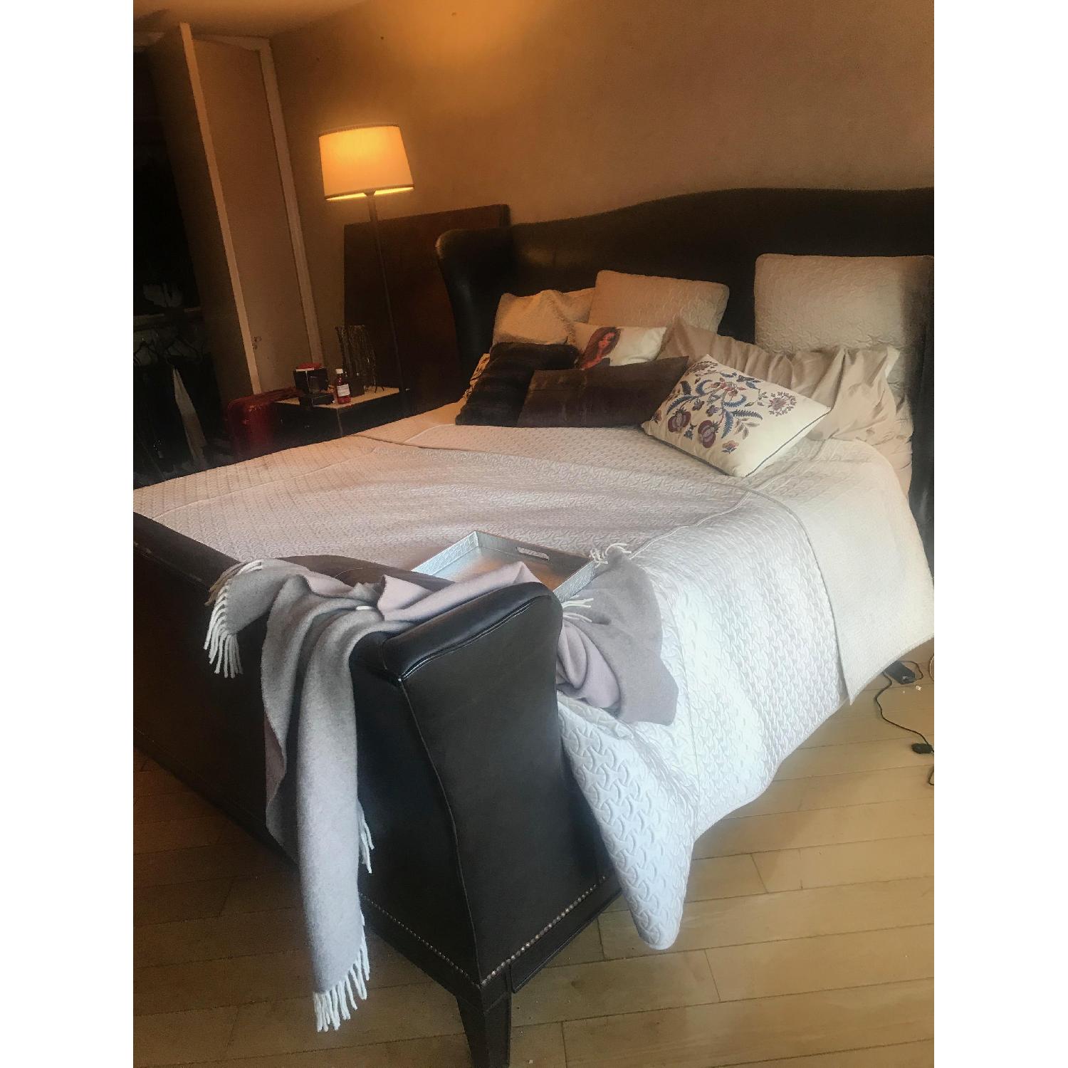 Ralph Lauren Black Leather King Bed w/ Nailheads - image-12