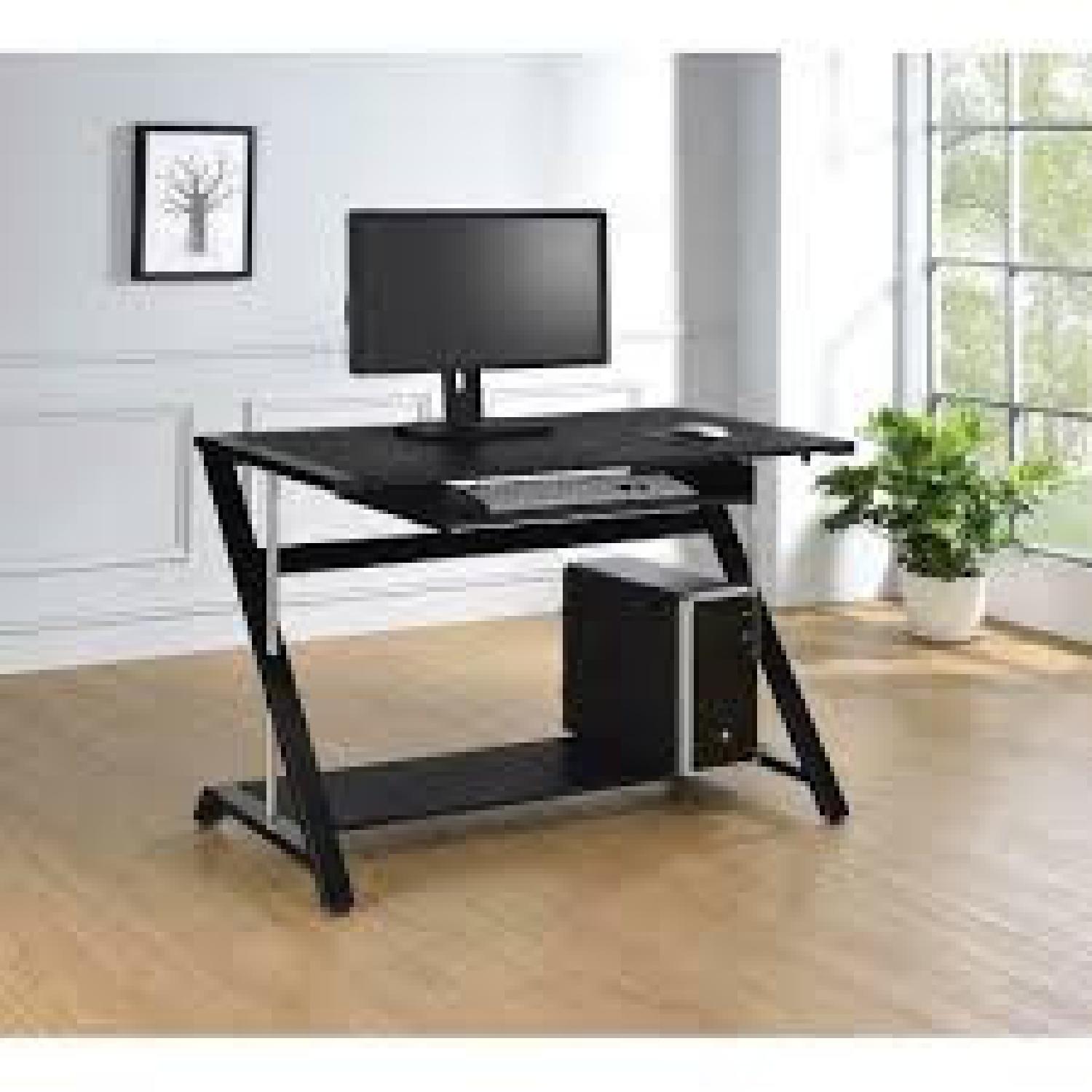 Black Computer Desk w/ Keyboard Tray & Shelf - AptDeco