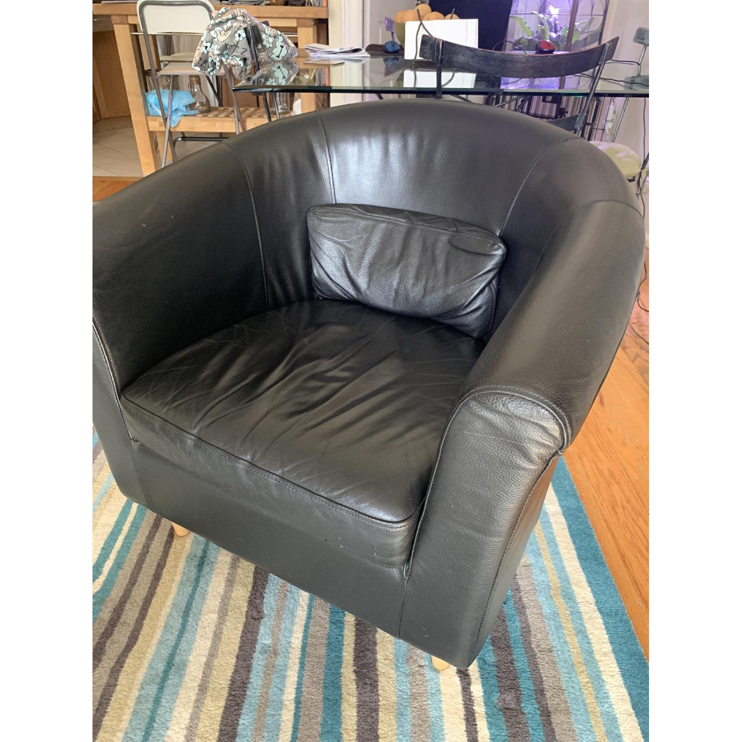 West Elm Black  Leather Barrel Chair - image-1