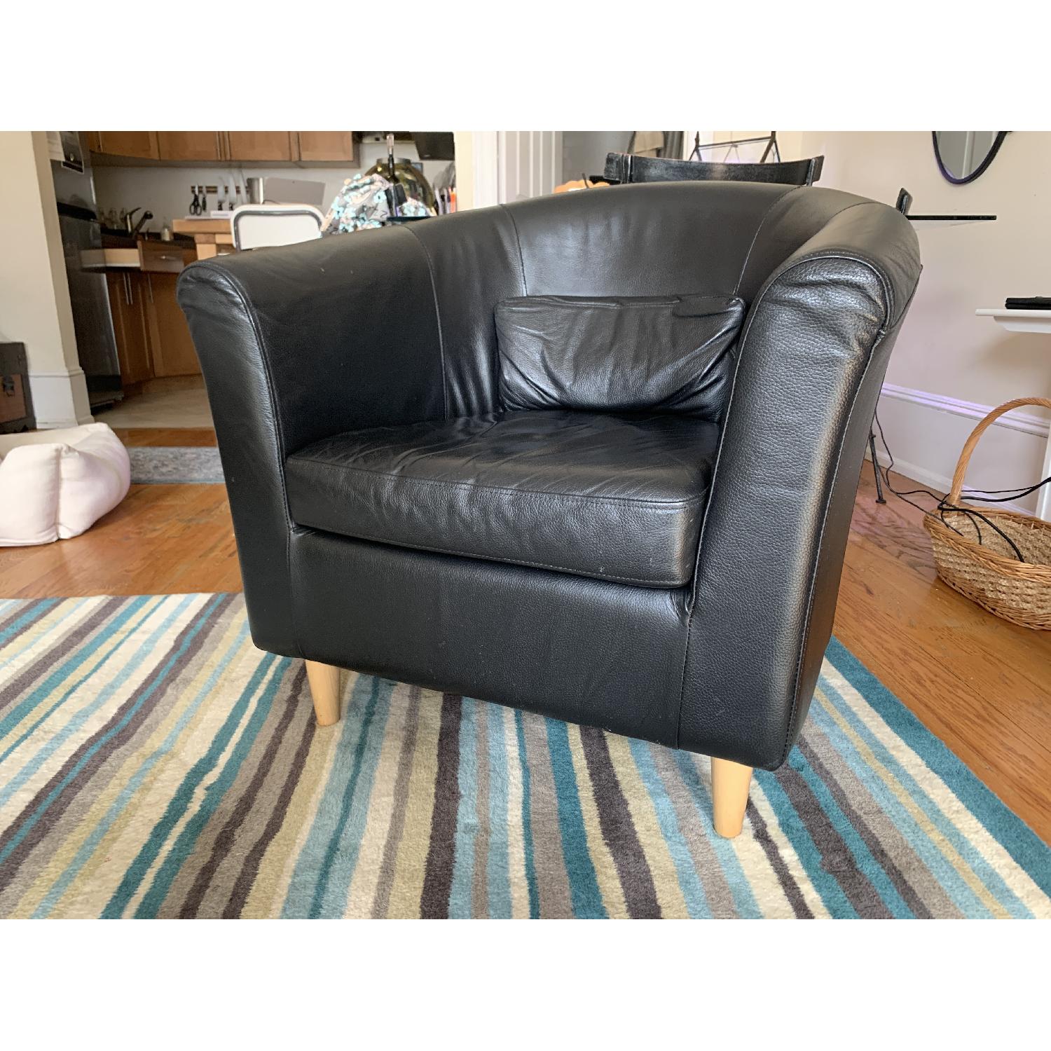 West Elm Black  Leather Barrel Chair - image-2