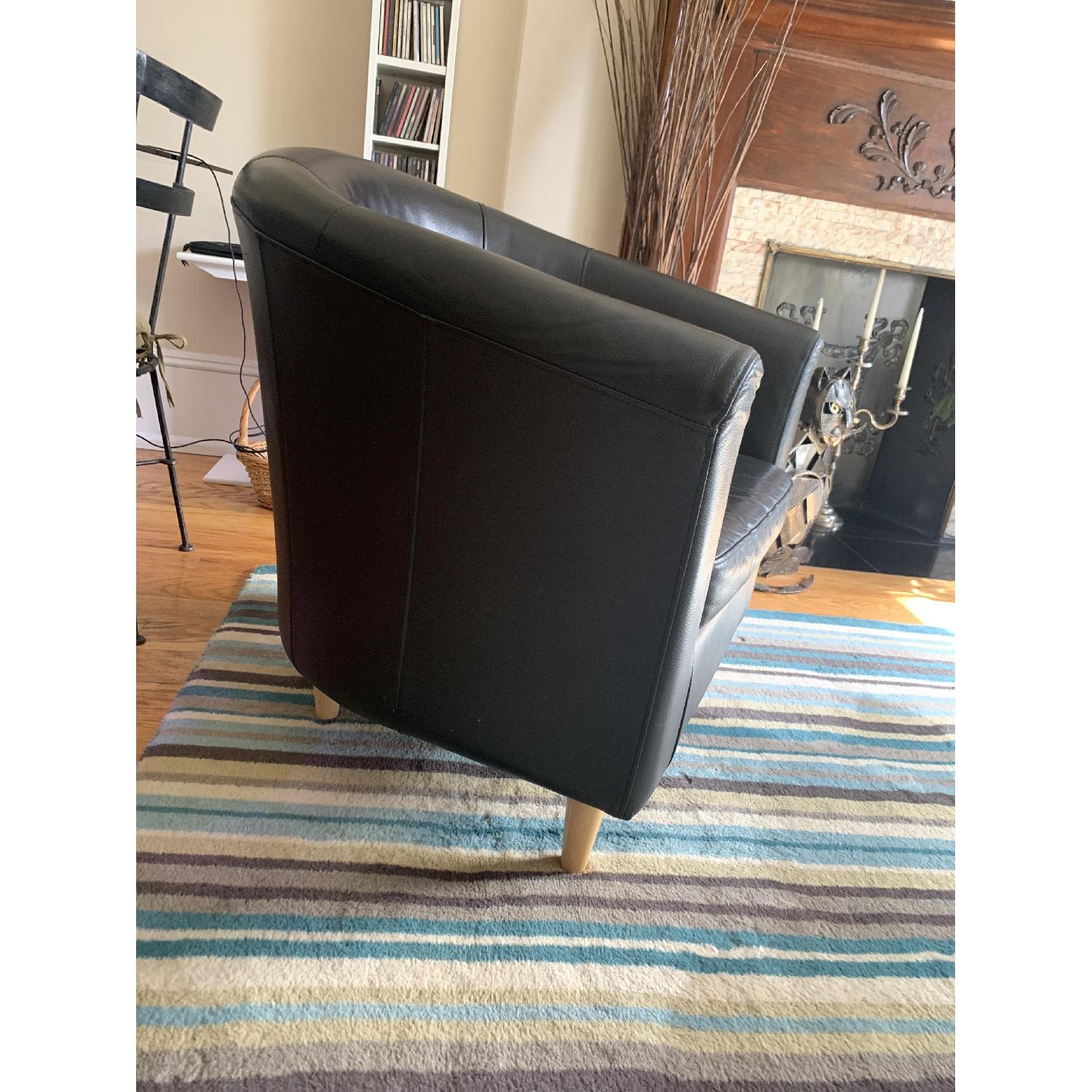 West Elm Black  Leather Barrel Chair - image-3