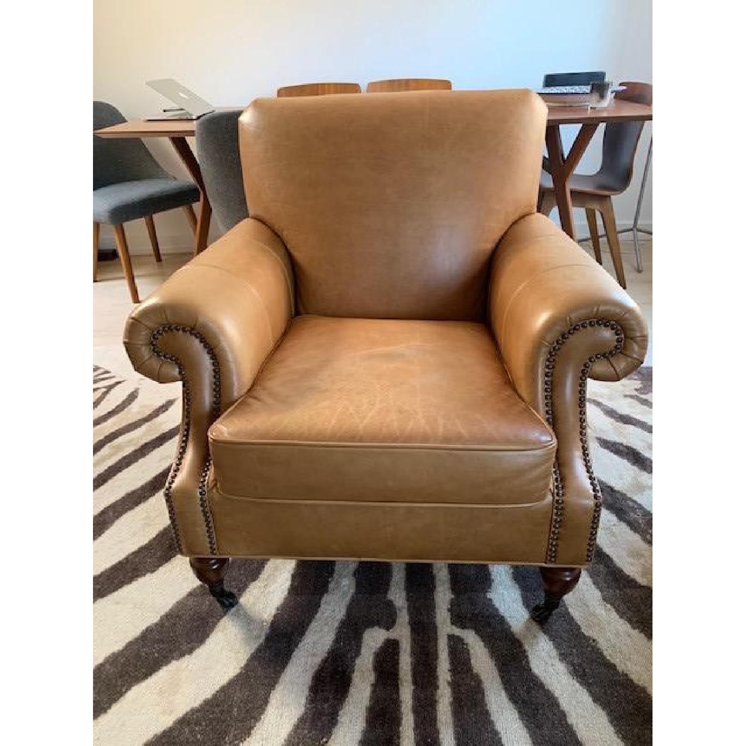 Pottery Barn Leather Brooklyn Armchair & Ottoman AptDeco