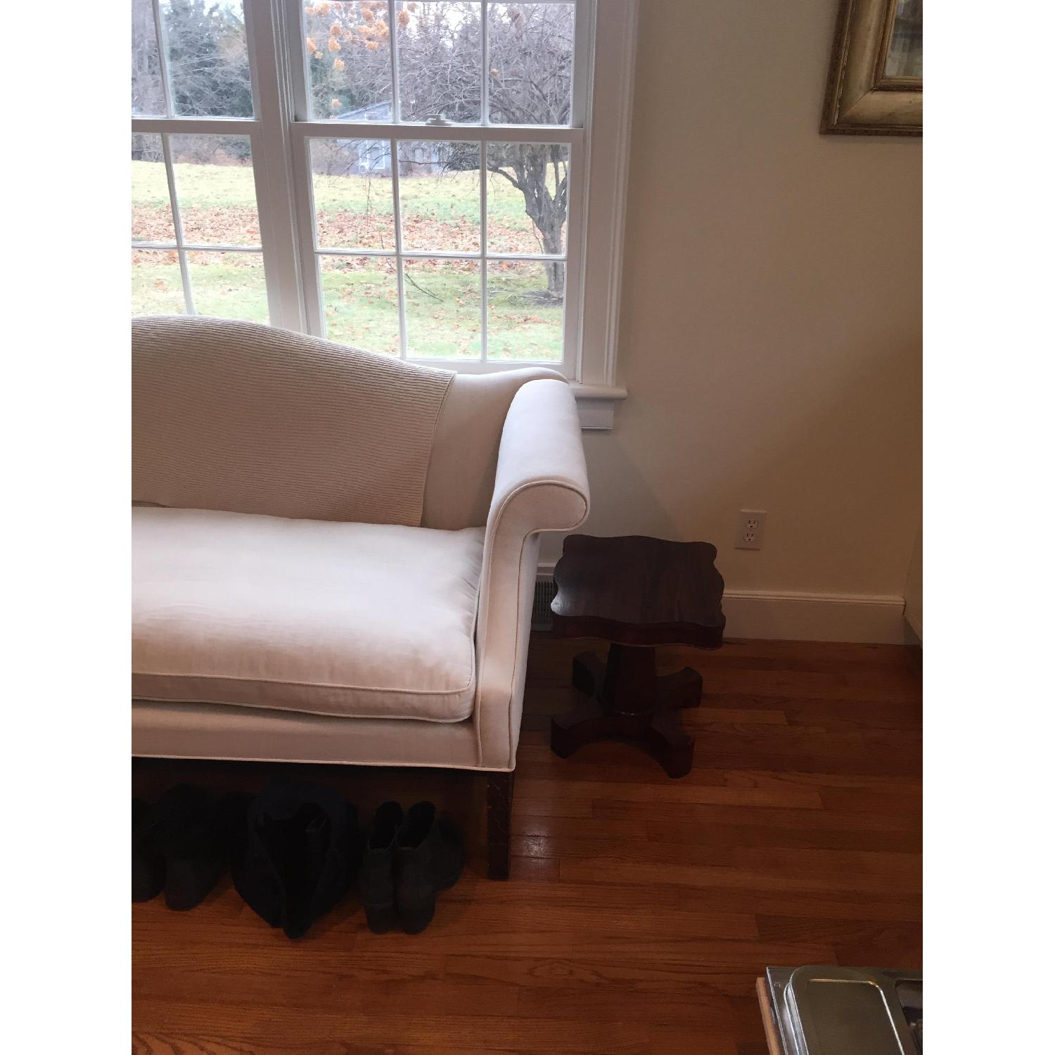 Vintage Camelback Linen Sofa with Down Seat - image-2