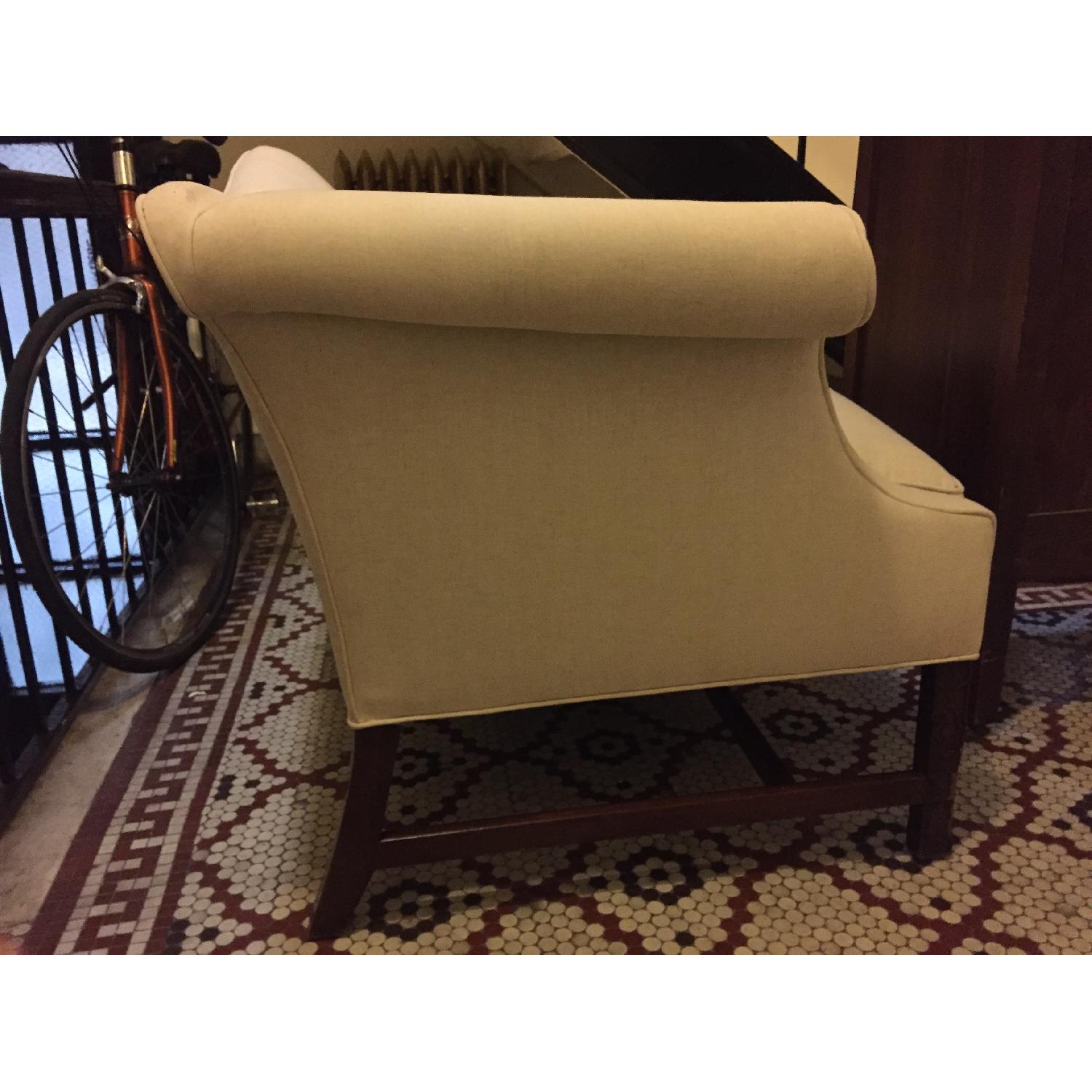Vintage Camelback Linen Sofa with Down Seat - image-6