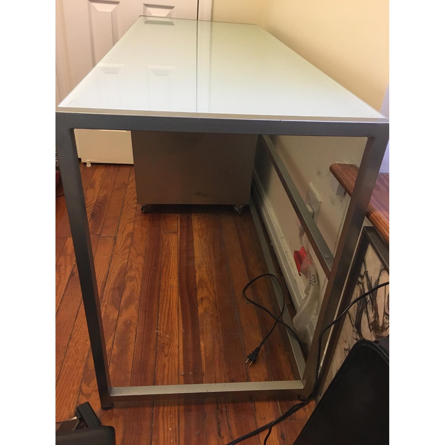 CB2 Trig Frosted Glass Desk with Meta Filing Cabinet - image-4