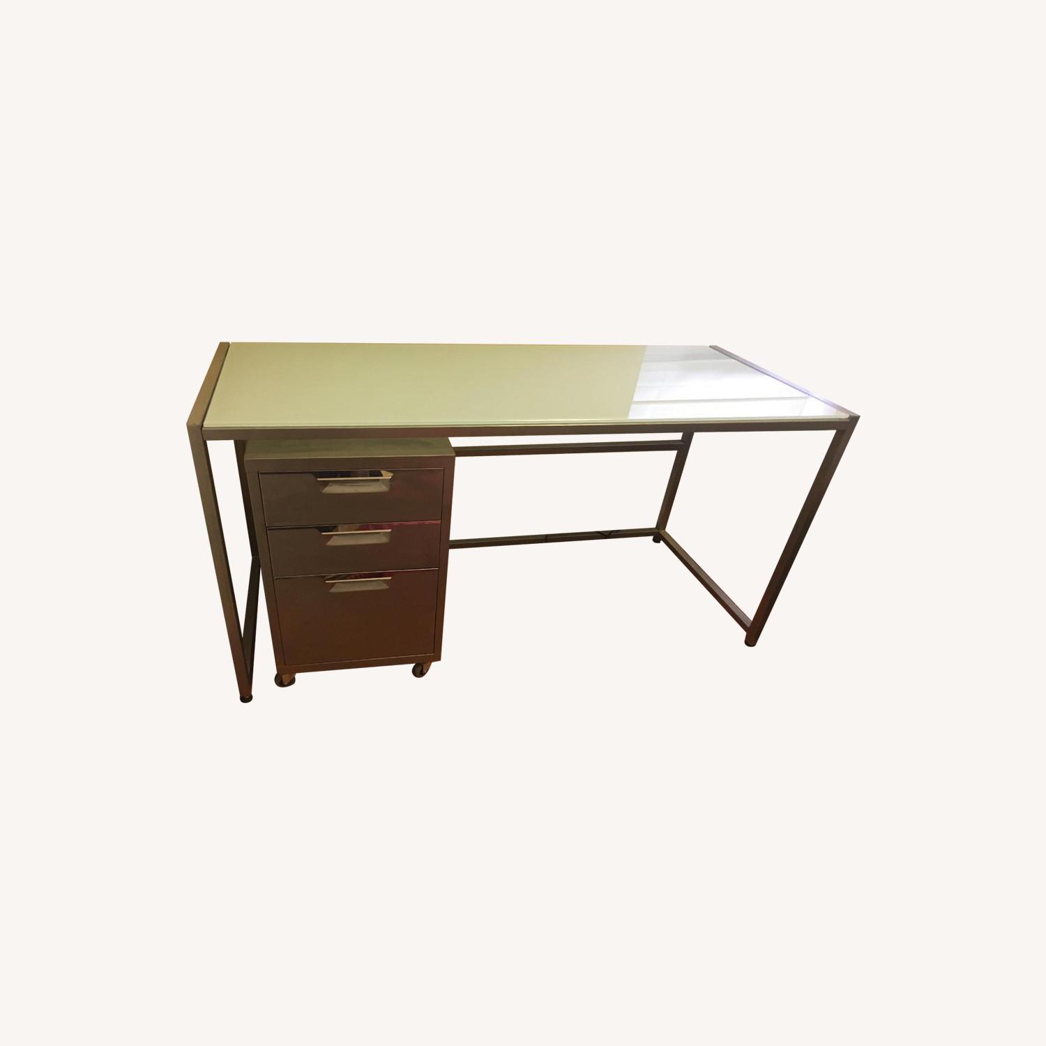 CB2 Trig Frosted Glass Desk with Meta Filing Cabinet - image-0