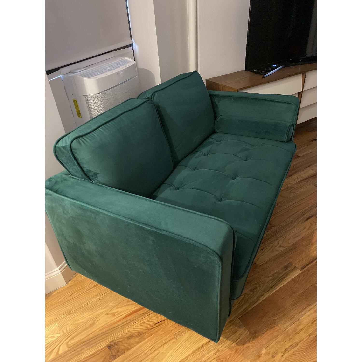 Emerald Green Velvet Loveseat - image-1