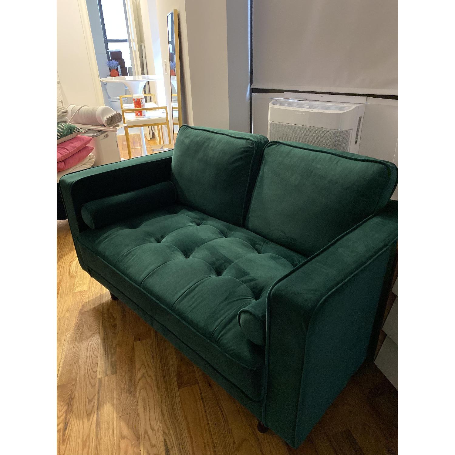 Emerald Green Velvet Loveseat - image-3