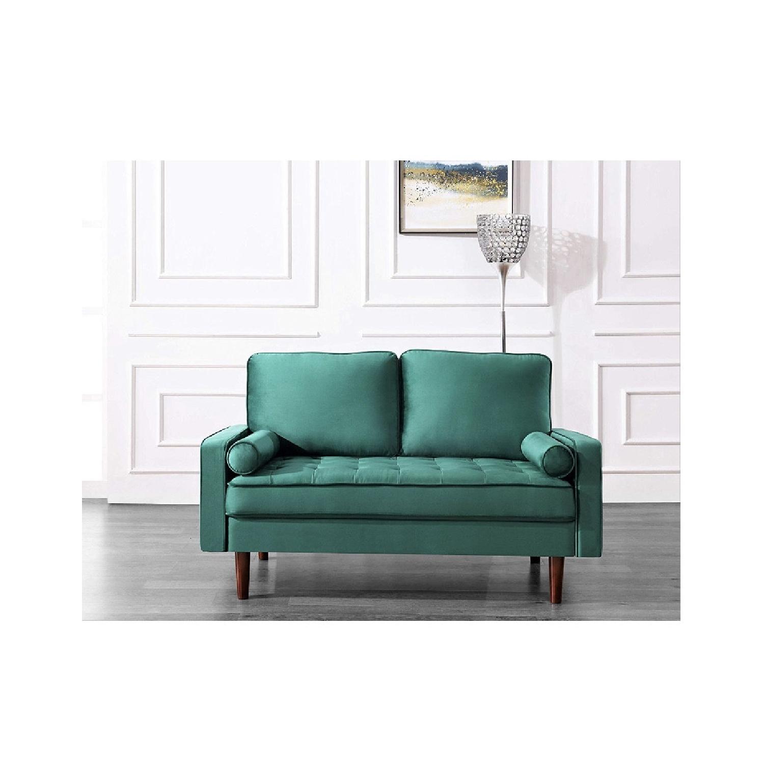 Emerald Green Velvet Loveseat - image-4