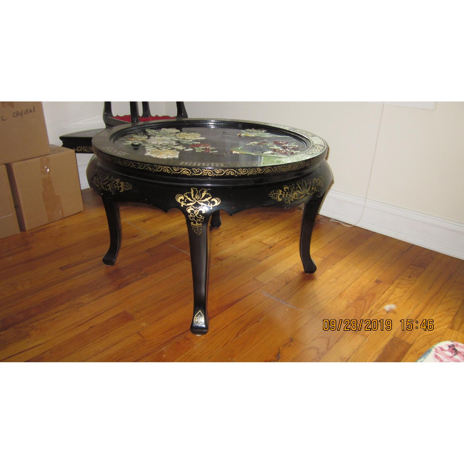 Oriental Tea/Coffee Table w/ 4 Stools - image-3