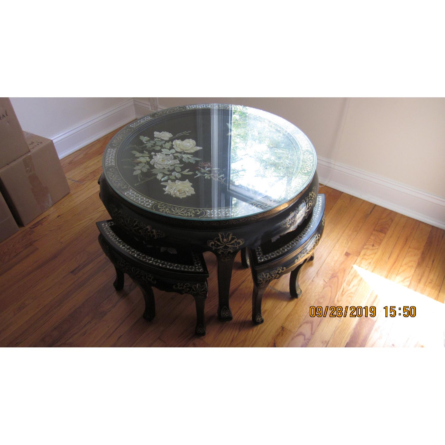 Oriental Tea/Coffee Table w/ 4 Stools - image-7