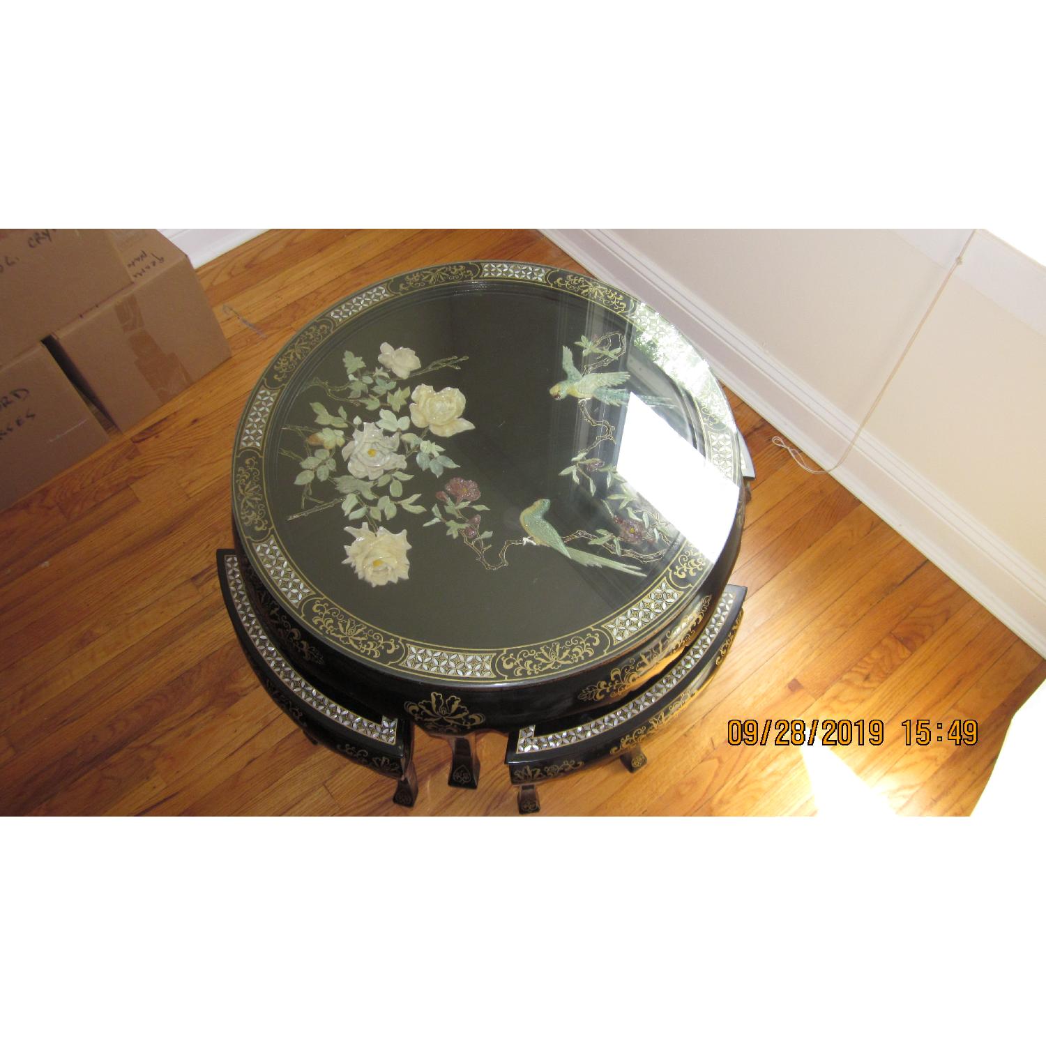 Oriental Tea/Coffee Table w/ 4 Stools - image-6