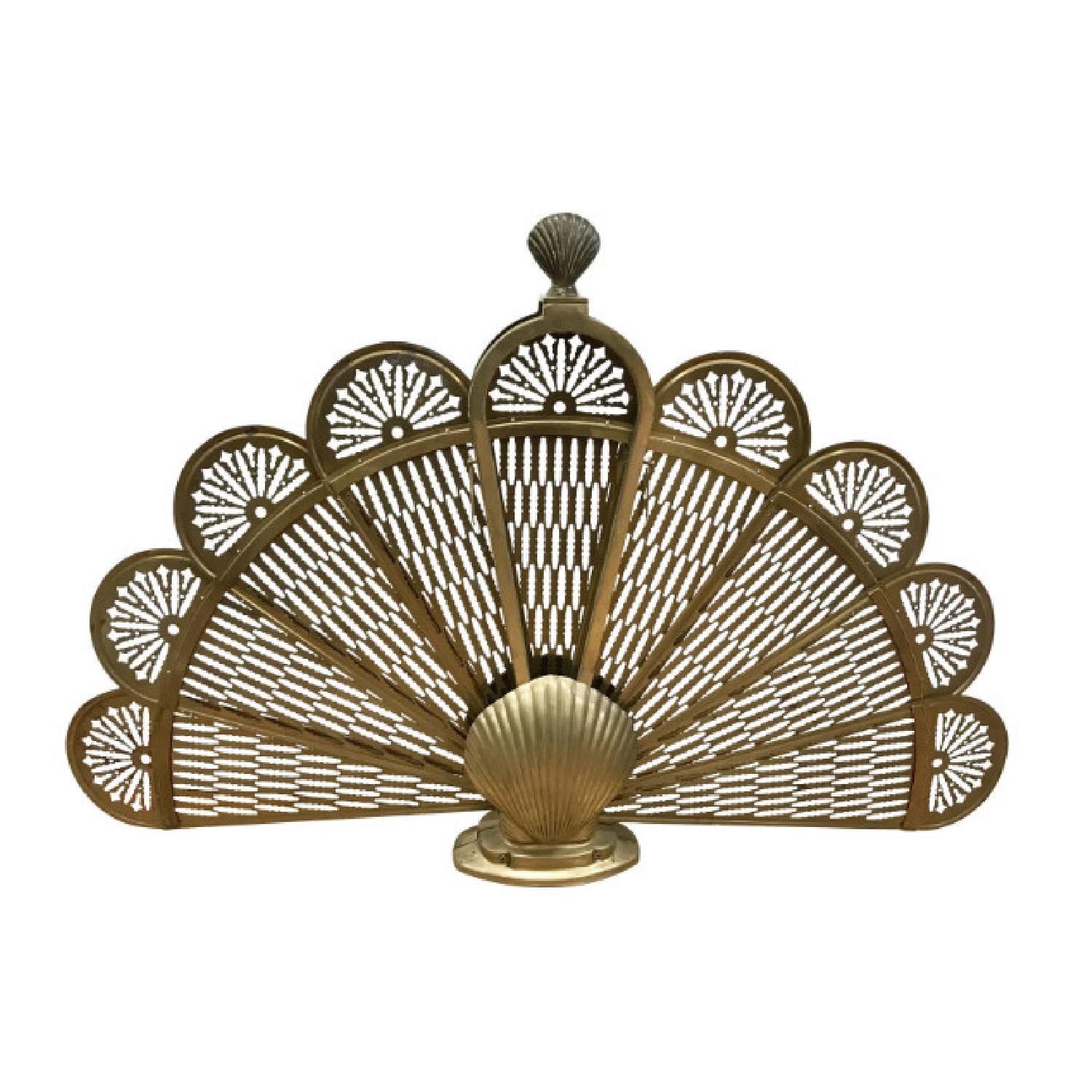 Vintage Brass Sea Shell Folding Fan Fireplace Screen AptDeco