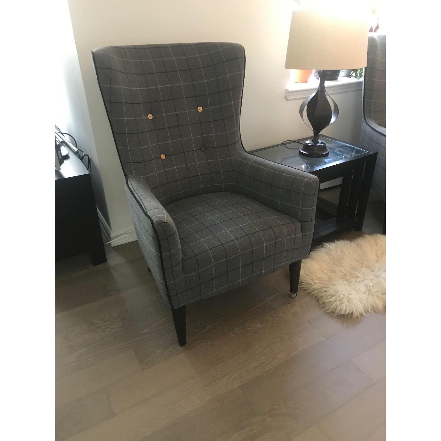West Elm Victor Wool Windowpane Plaid Arm Chairs - image-1