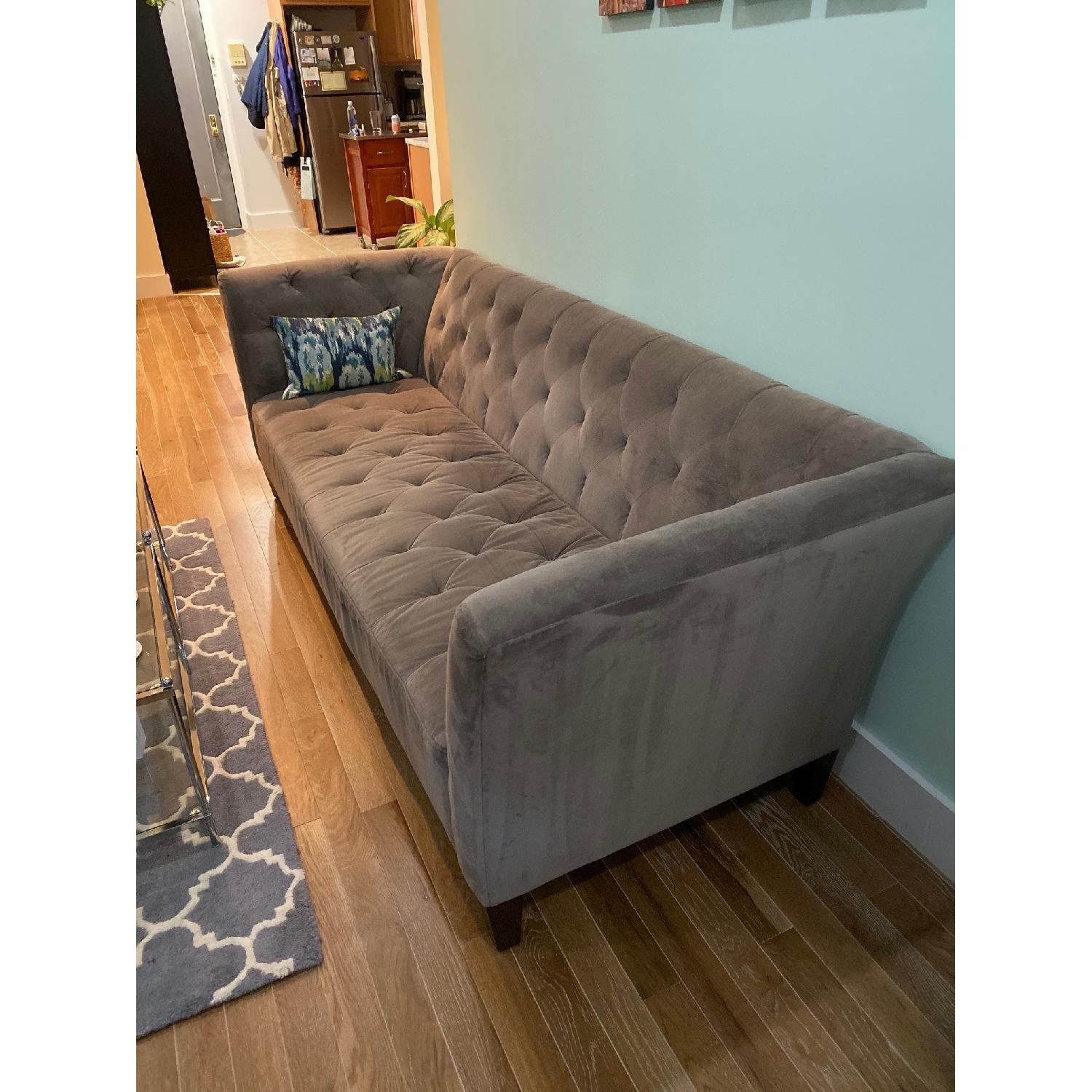 Grey Microfiber Tufted Sofa - image-1