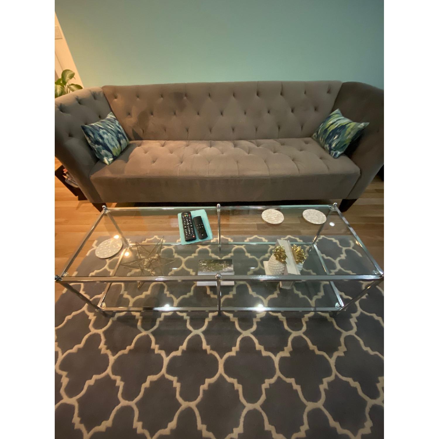 Grey Microfiber Tufted Sofa - image-2