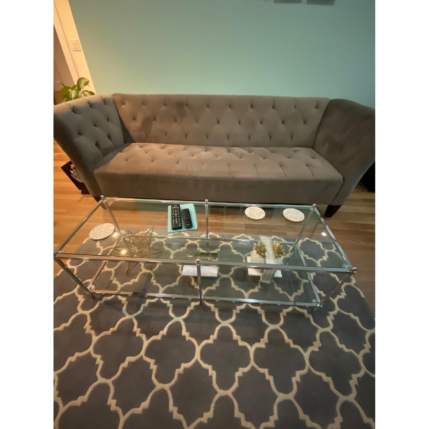 Grey Microfiber Tufted Sofa - image-4