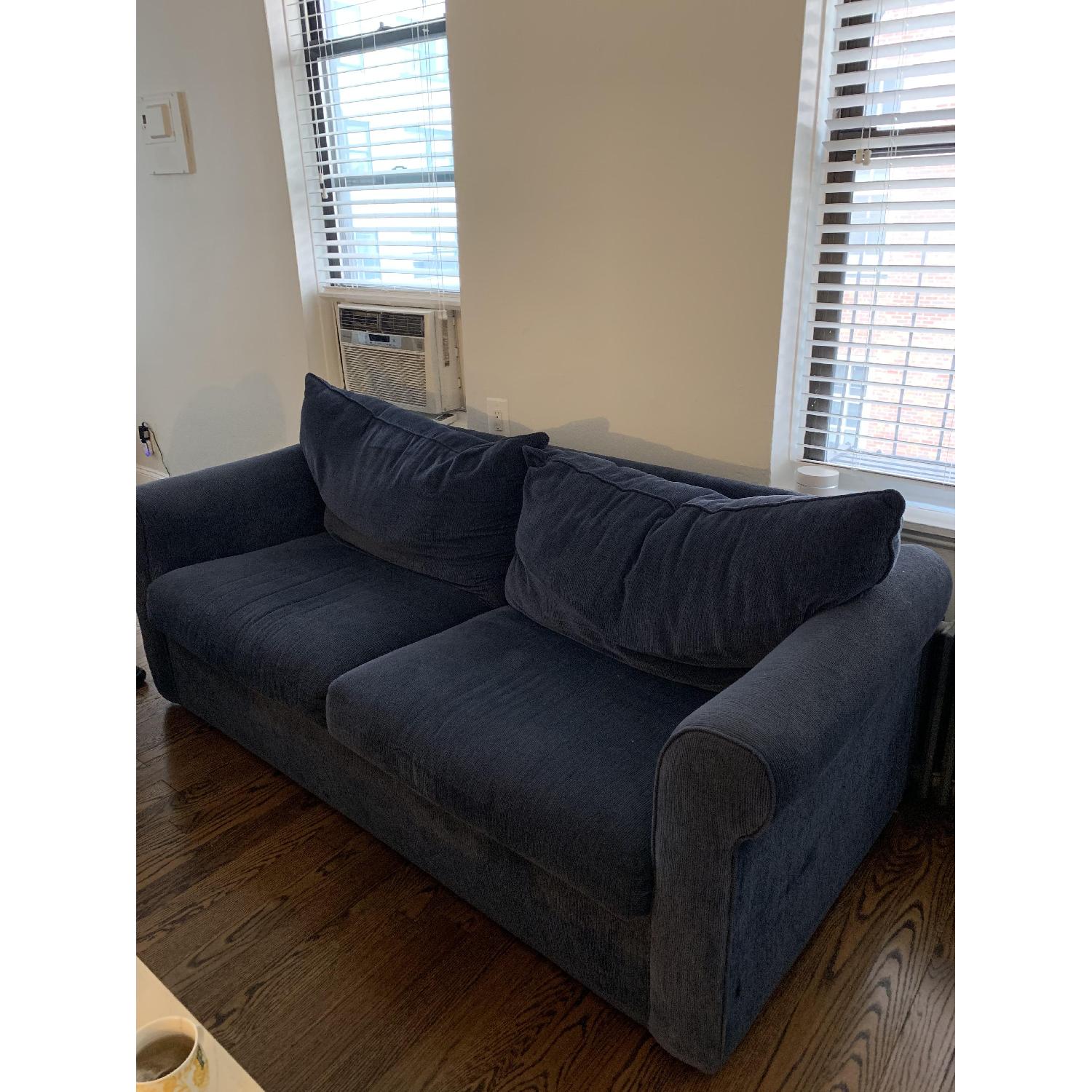 Vintage Navy Blue Corduroy Sleeper Sofa - image-1