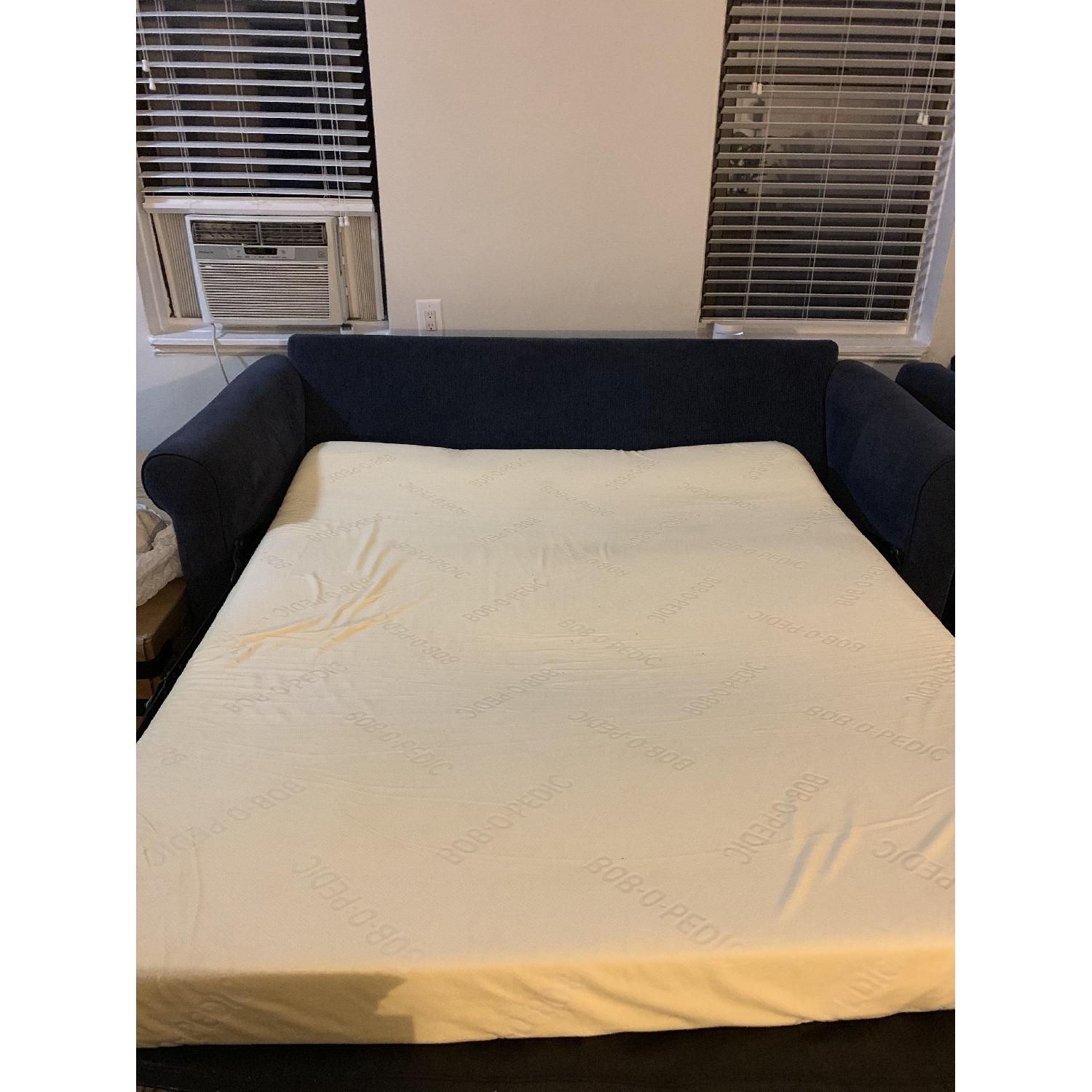 Vintage Navy Blue Corduroy Sleeper Sofa - image-4