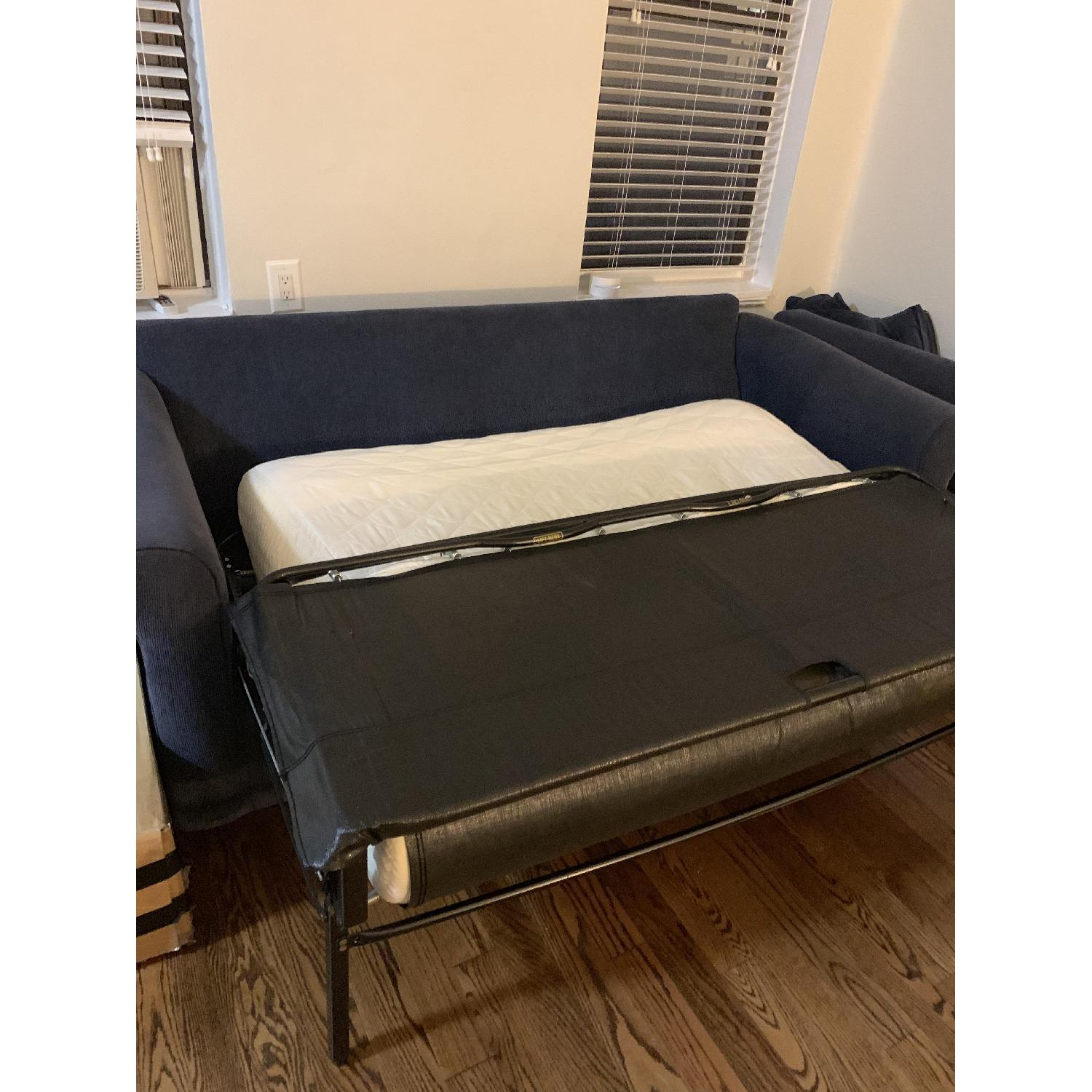 Vintage Navy Blue Corduroy Sleeper Sofa - image-5