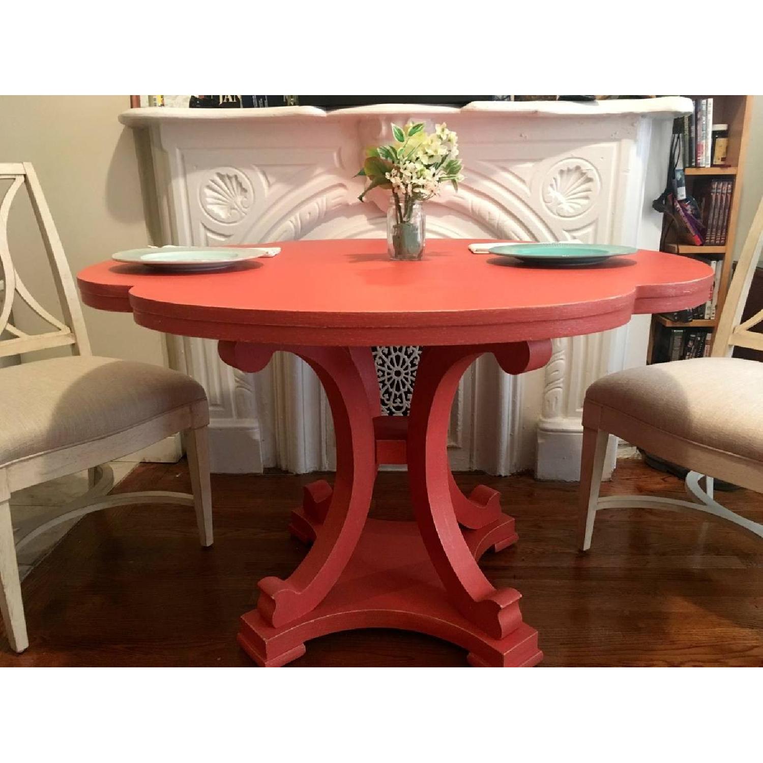 Salmon Scallop-Shaped Dining Table w/ 2 Cream Cushioned Chairs - image-2