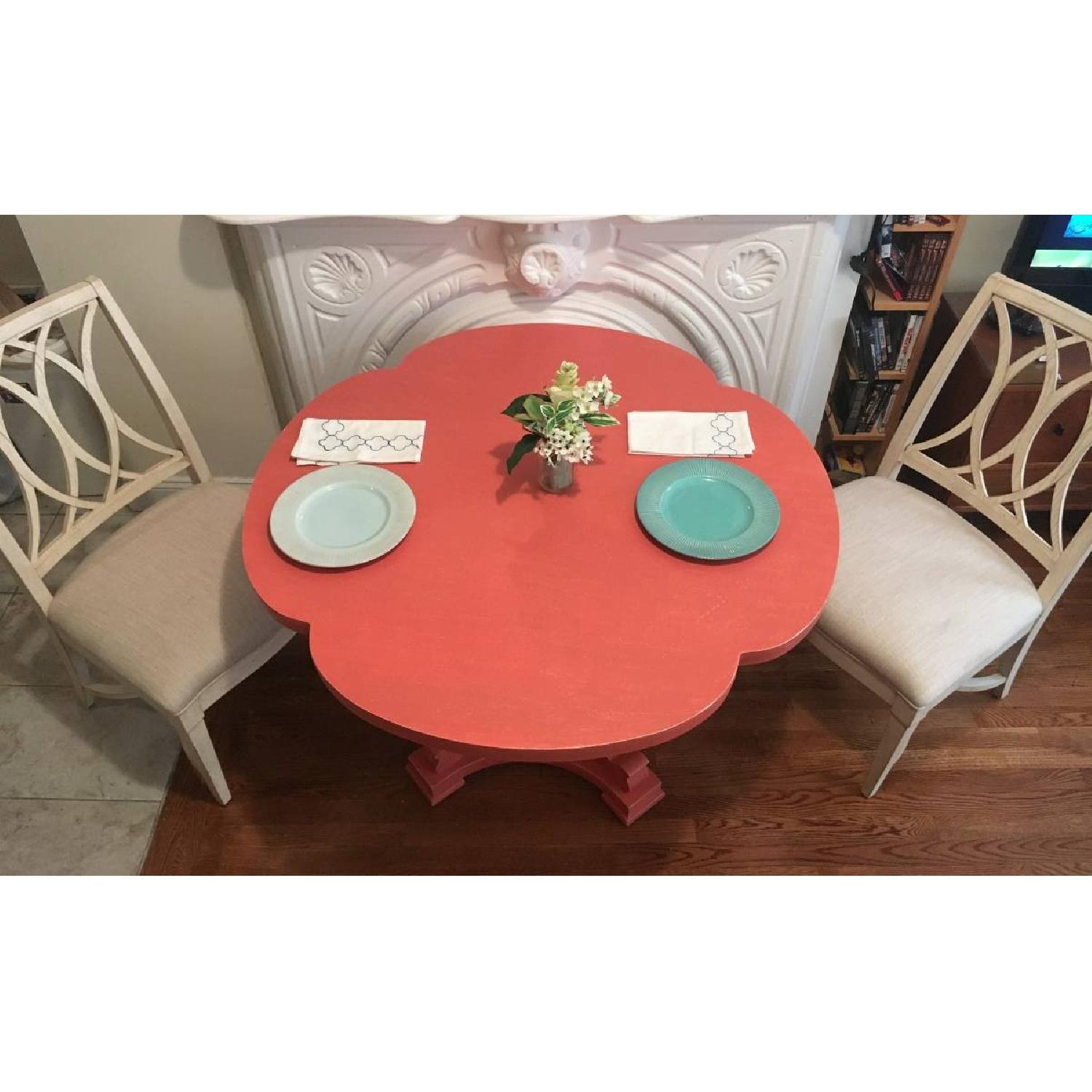 Salmon Scallop-Shaped Dining Table w/ 2 Cream Cushioned Chairs - image-3