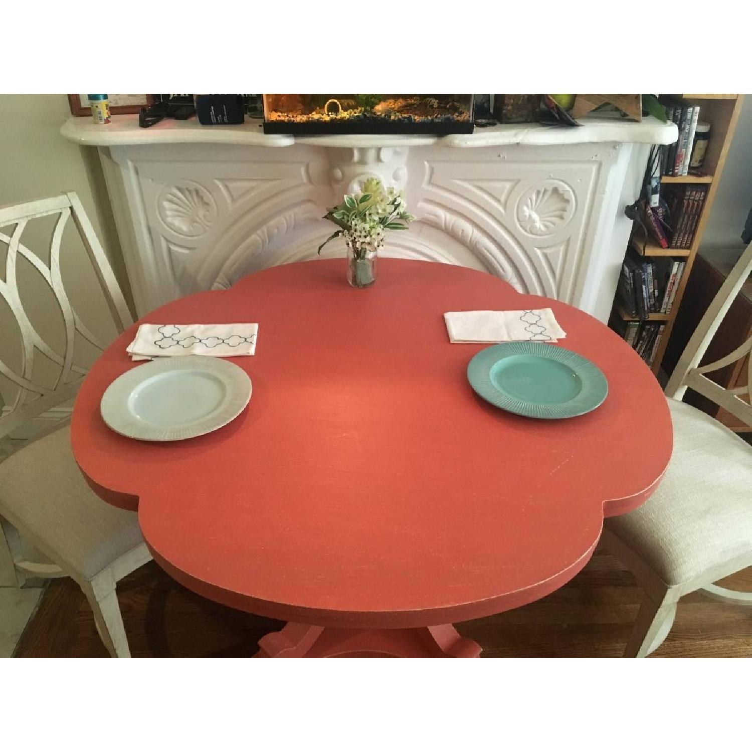 Salmon Scallop-Shaped Dining Table w/ 2 Cream Cushioned Chairs - image-4