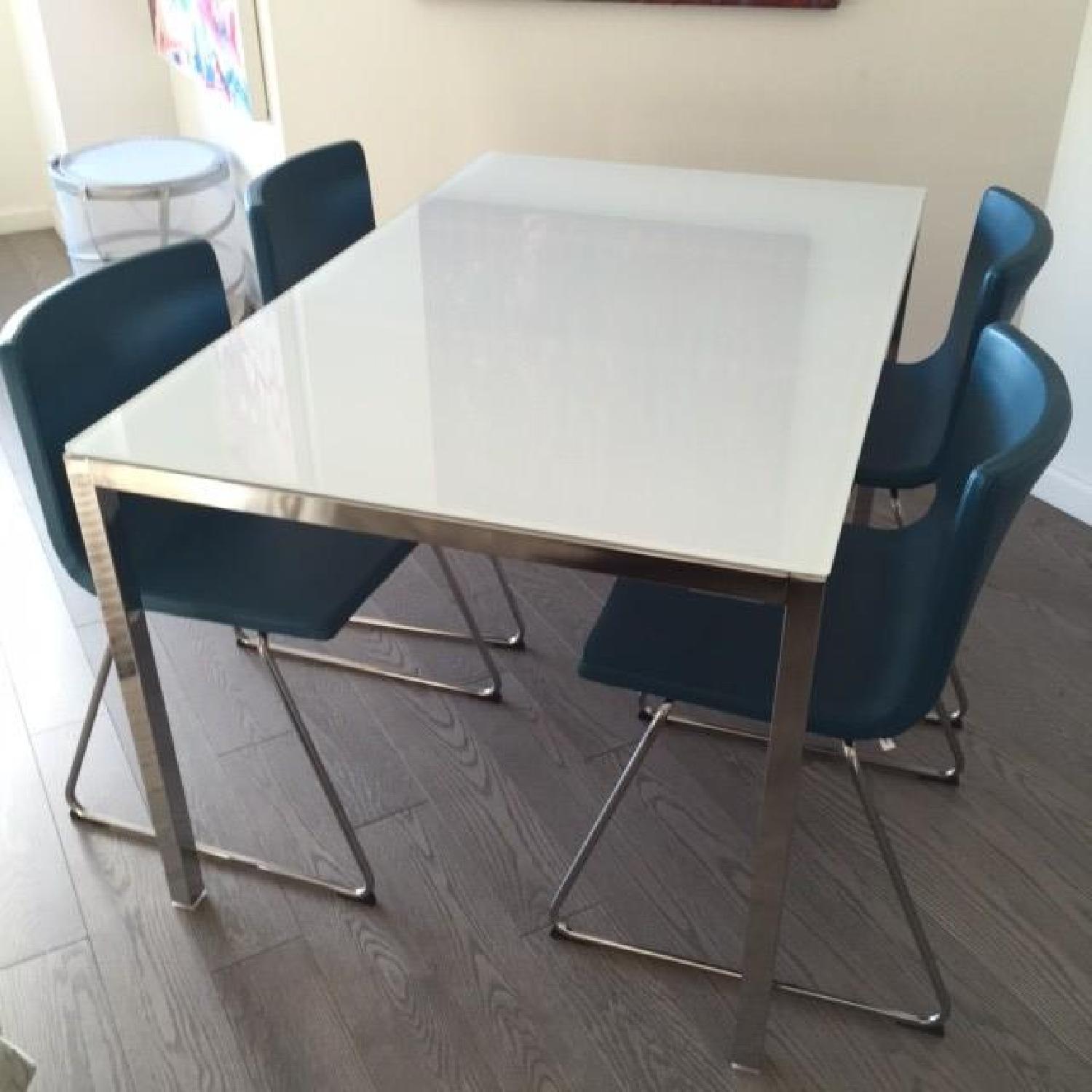 Ikea Glass/Chrome Table w/ 4 Leather/Chrome Chairs - image-2