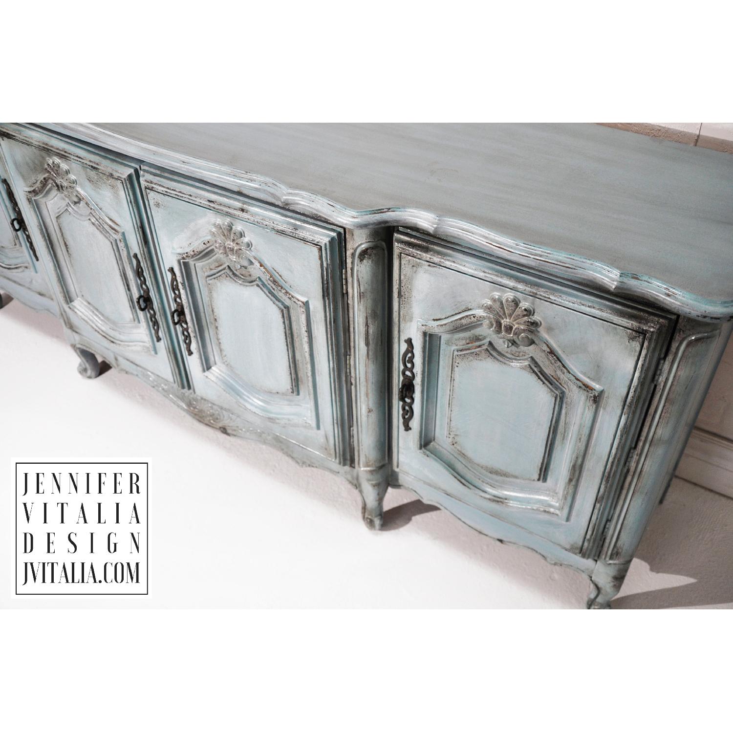 Thomasville Teal Antiqued Low Media Cabinet Sideboard - image-2
