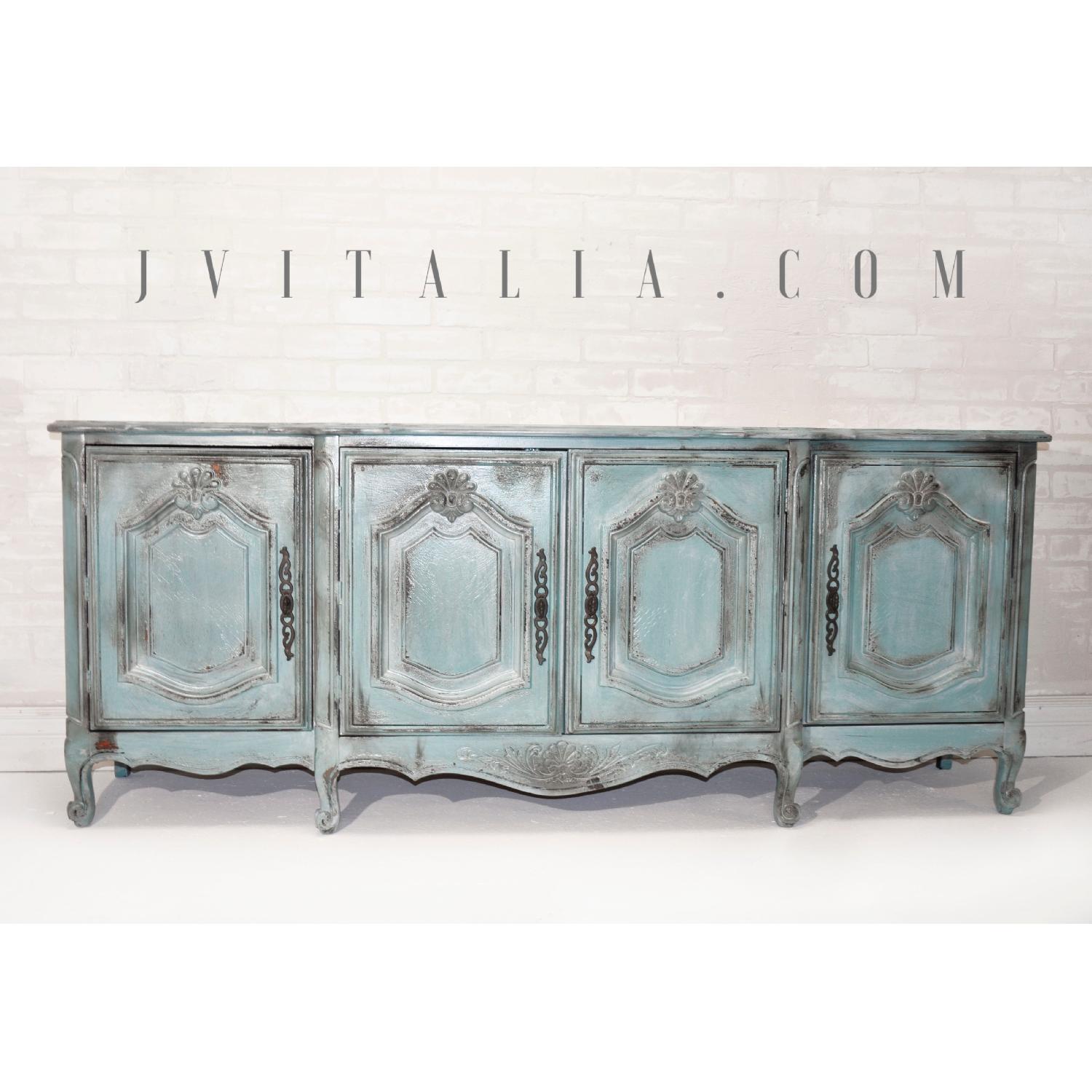 Thomasville Teal Antiqued Low Media Cabinet Sideboard - image-4