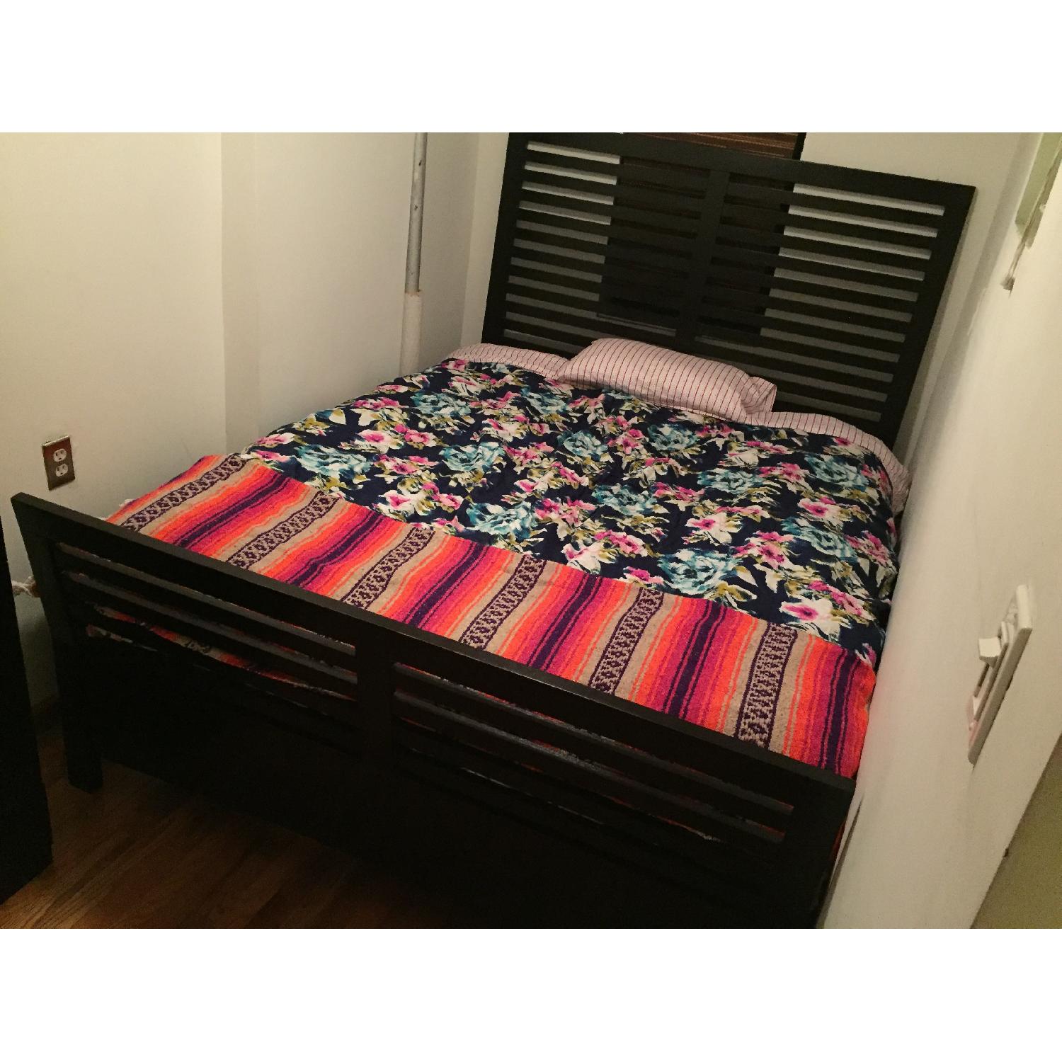 Ikea Black Wooden Queen Size Bed Frame AptDeco