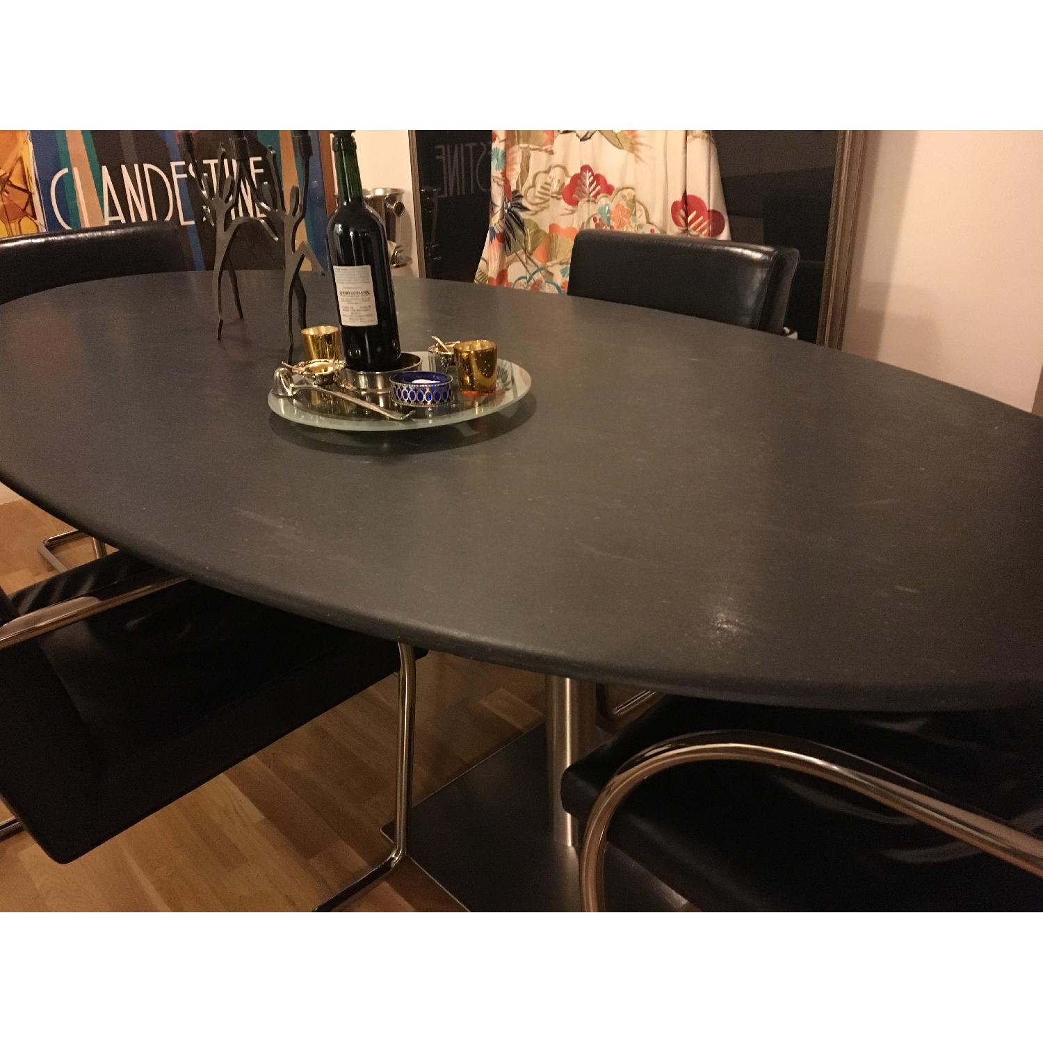 Zona Gray Granite Dining Room Table w/ Brushed Steel Pedestals - image-1