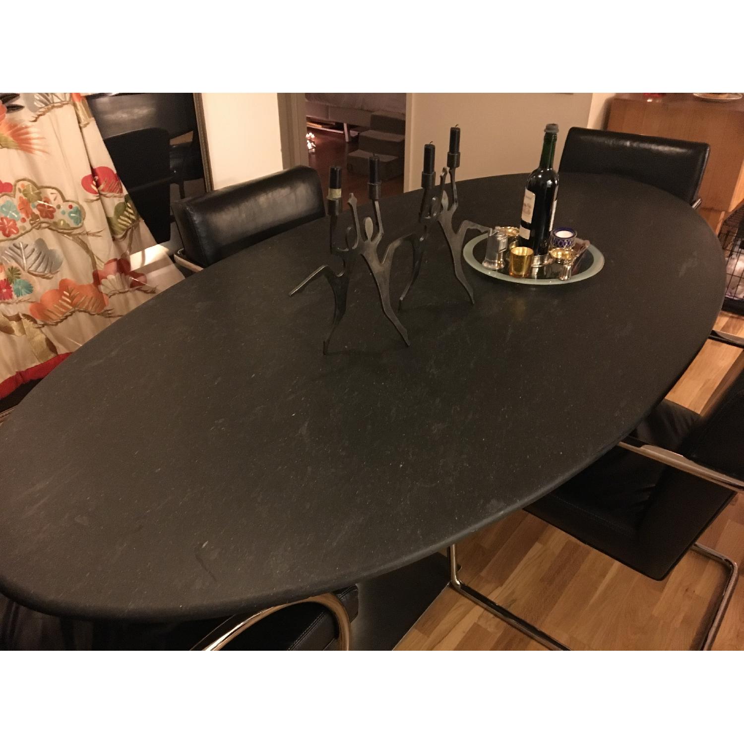 Zona Gray Granite Dining Room Table w/ Brushed Steel Pedestals - image-3