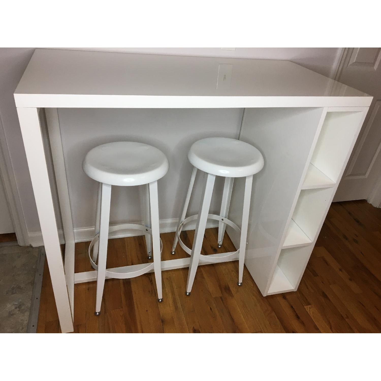 CB2 Tall Dining Table w/ 2 Bar Stools - image-2