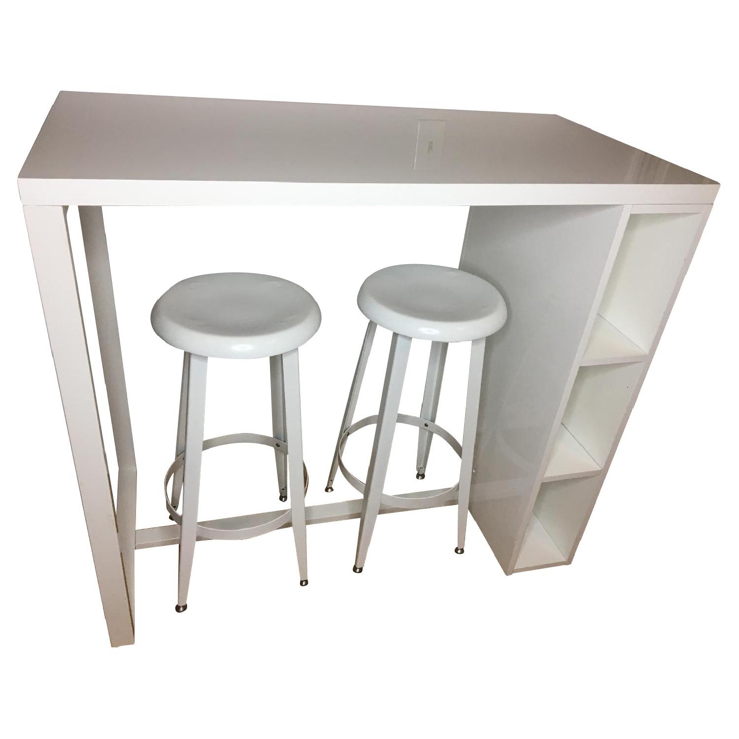 CB2 Tall Dining Table w/ 2 Bar Stools - image-0