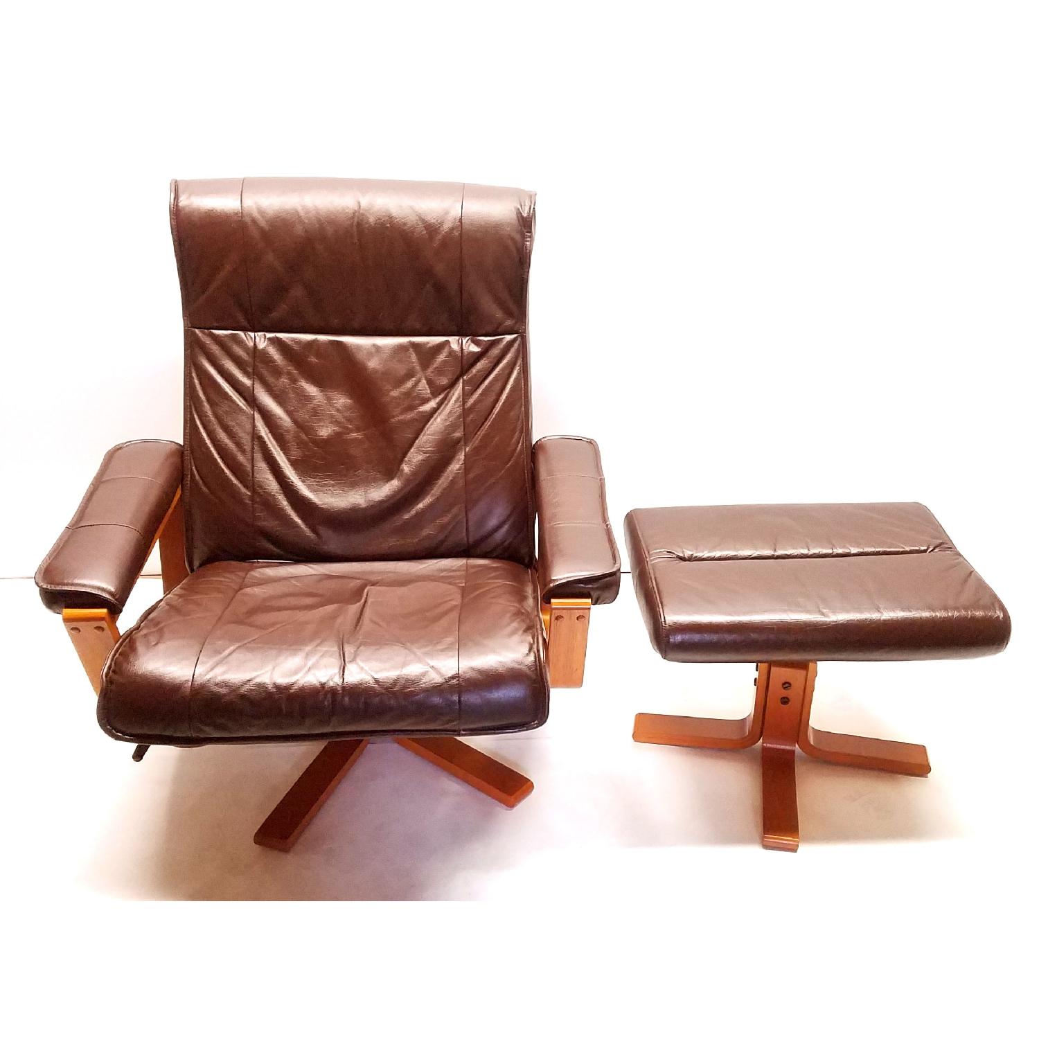 Kebe Danish Leather Recliner Lounge Chair & Ottoman - image-4