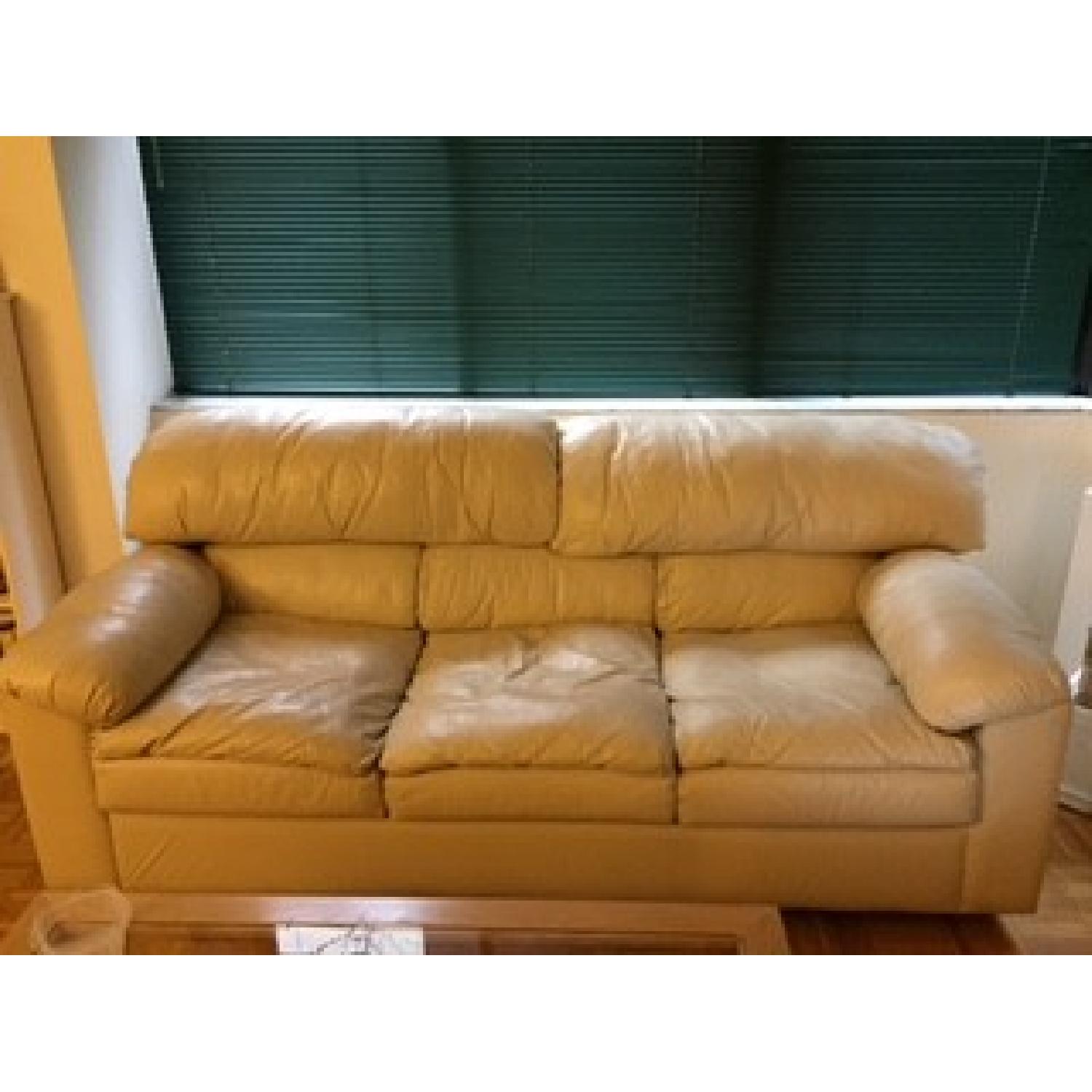 Beige Leather Sleeper Sofa - image-1