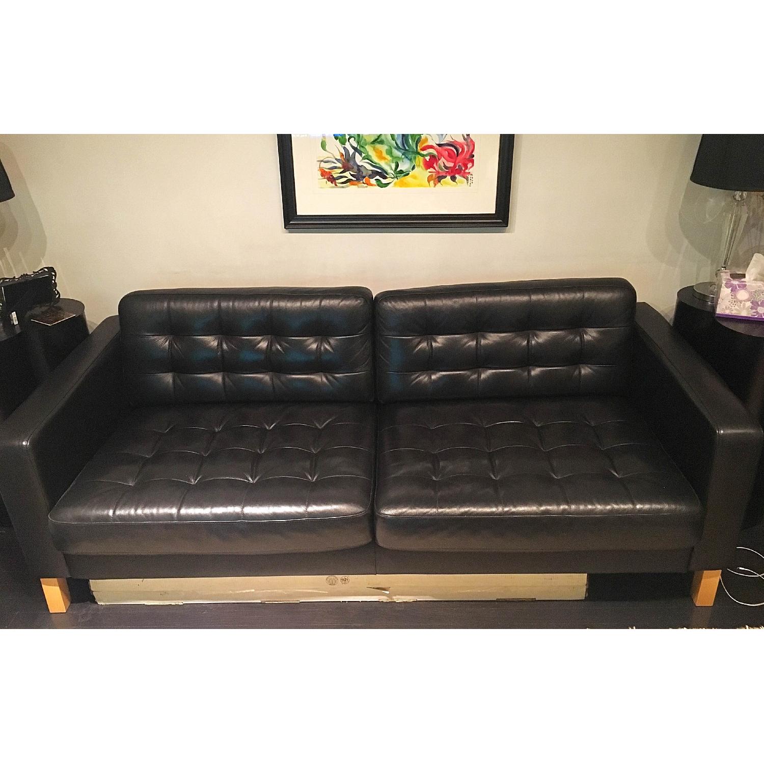Ikea Black Tufted Leather Sofa - image-1
