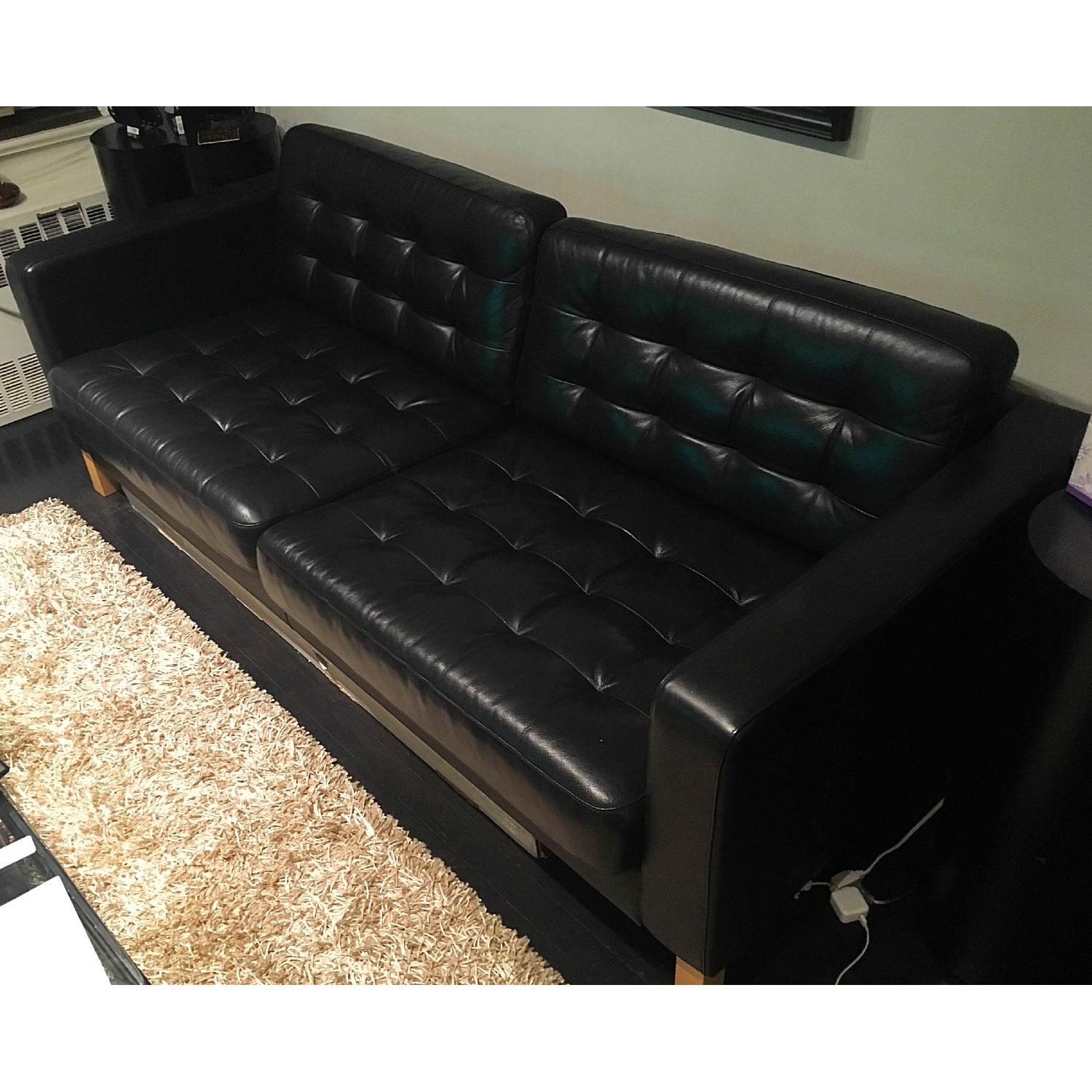 Ikea Black Tufted Leather Sofa - image-2