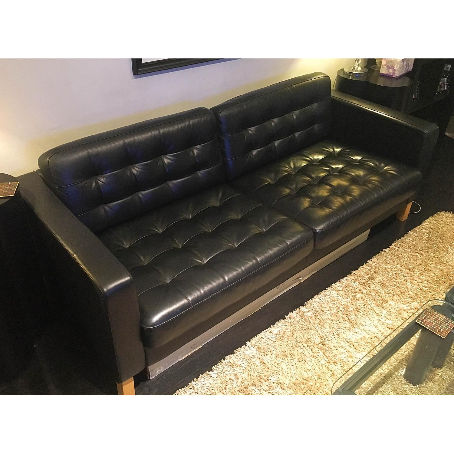 Ikea Black Tufted Leather Sofa - image-3