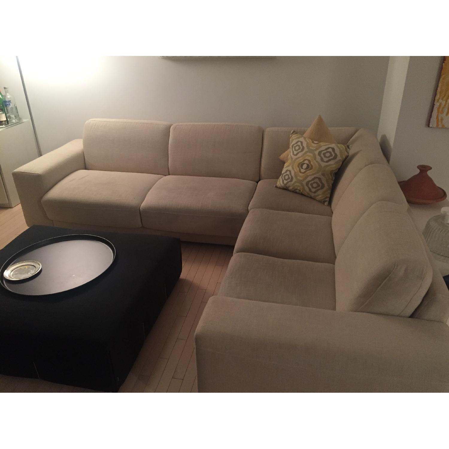 Natuzzi Clark Beige Linen Sleeper Sectional Sofa AptDeco