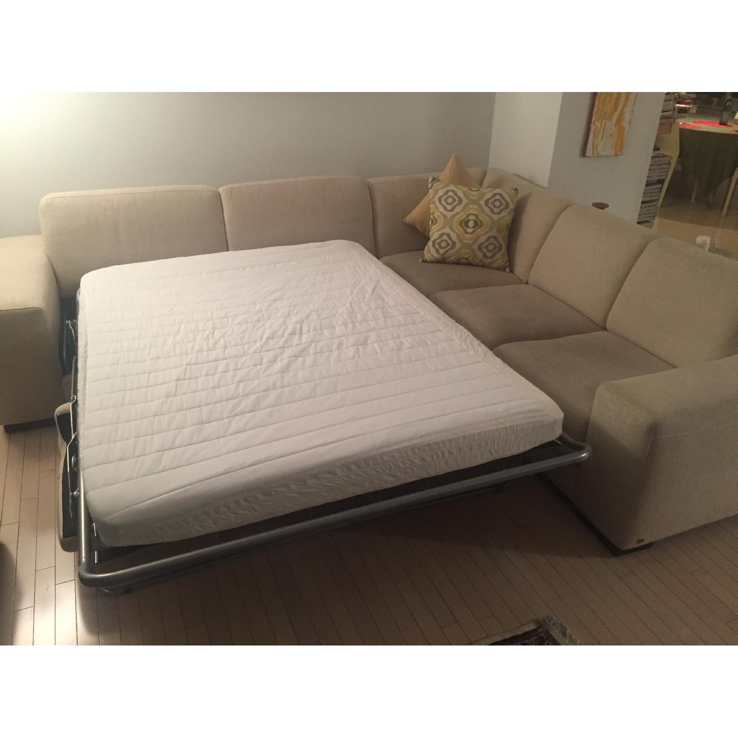 Natuzzi Clark Beige Linen Sleeper Sectional Sofa AptDeco