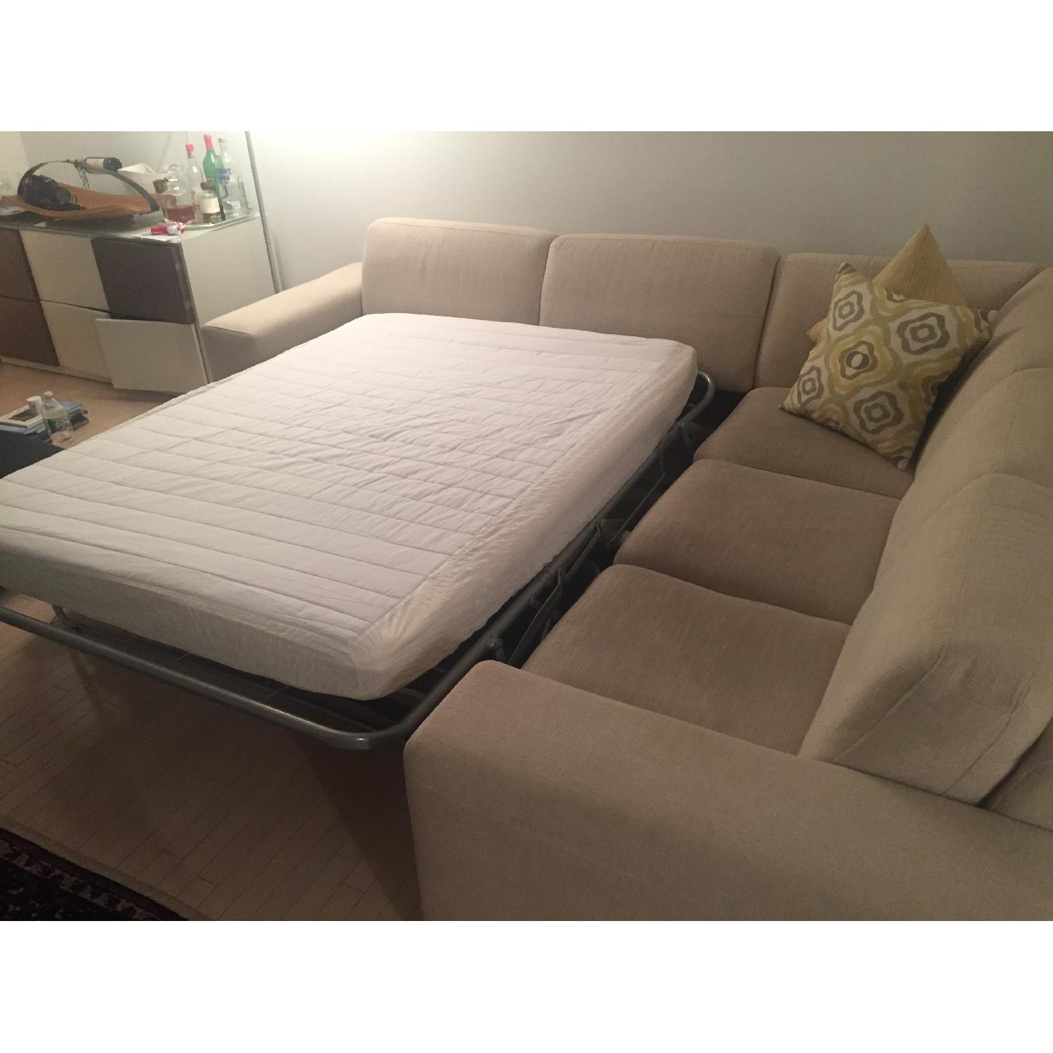 Natuzzi Clark Beige Linen Sleeper Sectional Sofa AptDeco