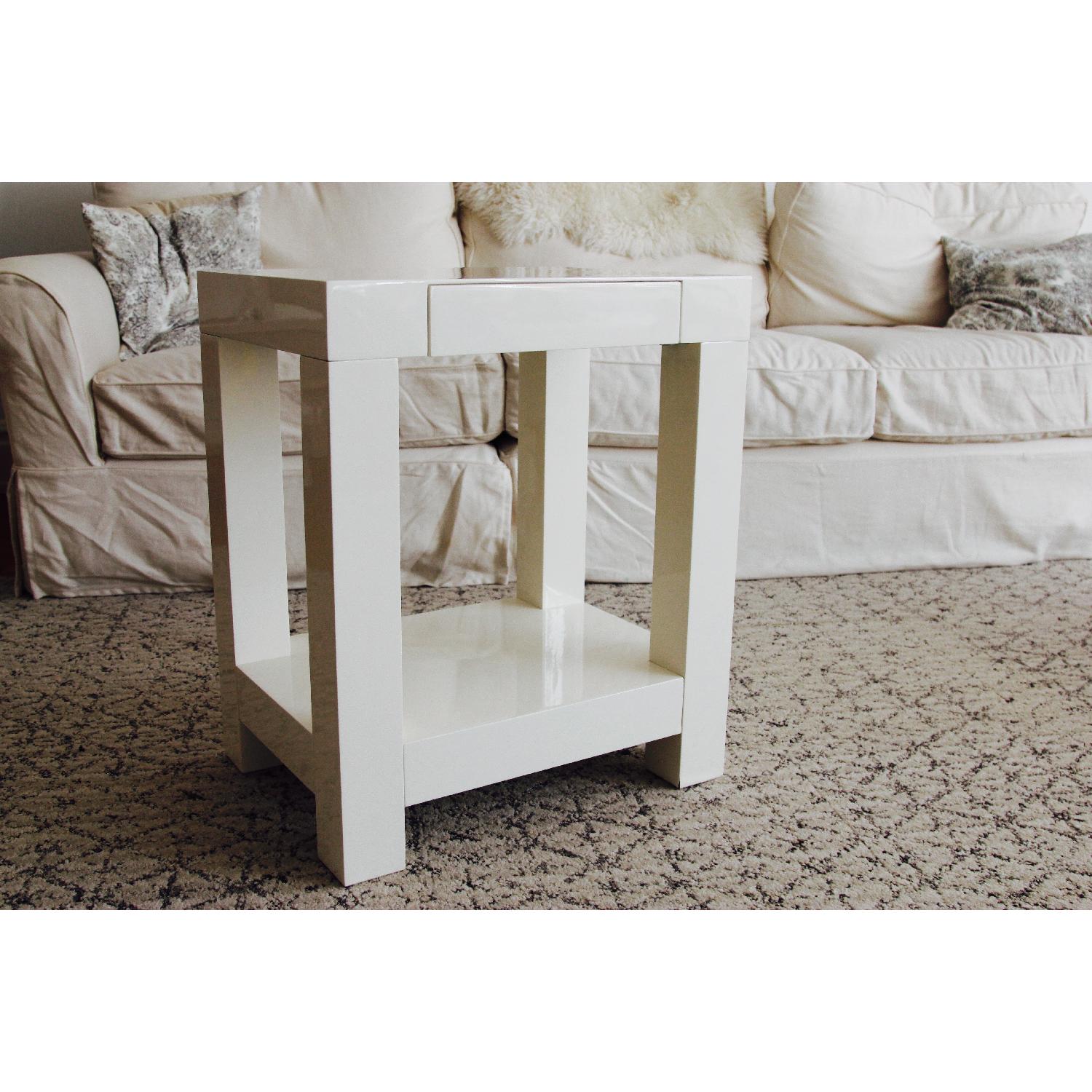 West Elm Parsons White Lacquer End Table - image-1
