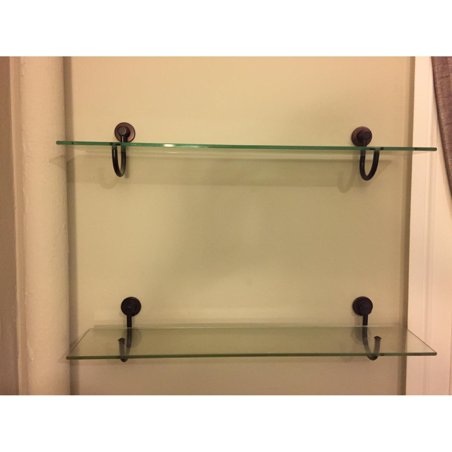 Pottery Barn Glass Shelves w/ Oil Rubbed Bronze Hardware - image-1