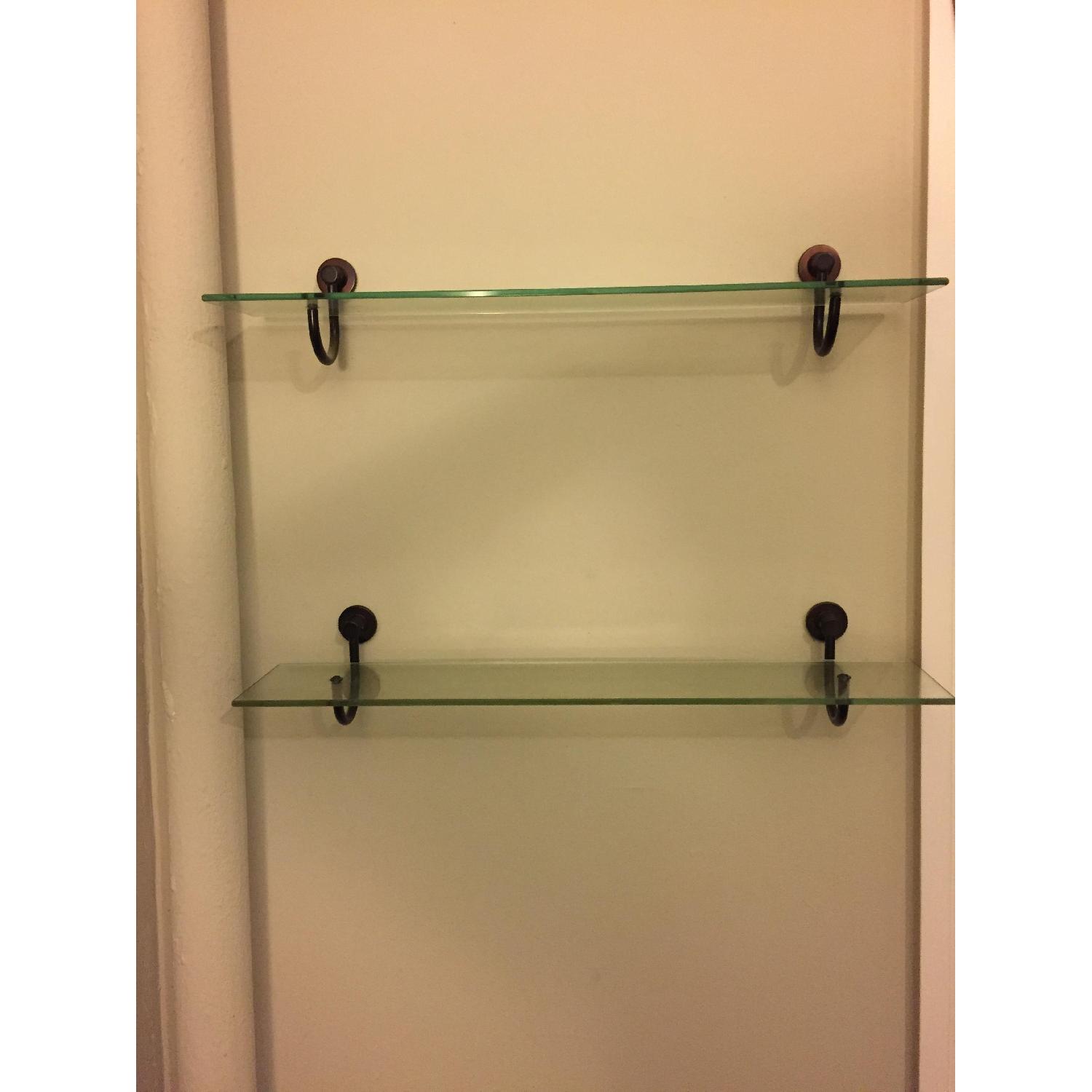 Pottery Barn Glass Shelves w/ Oil Rubbed Bronze Hardware - image-3