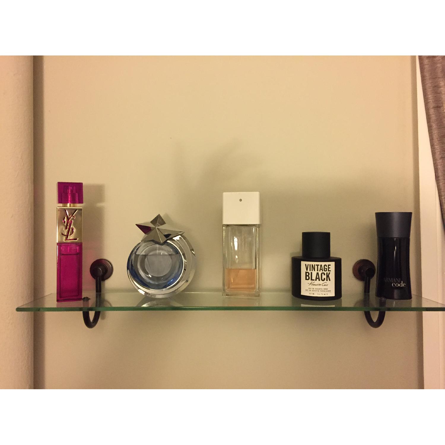 Pottery Barn Glass Shelves w/ Oil Rubbed Bronze Hardware - image-4