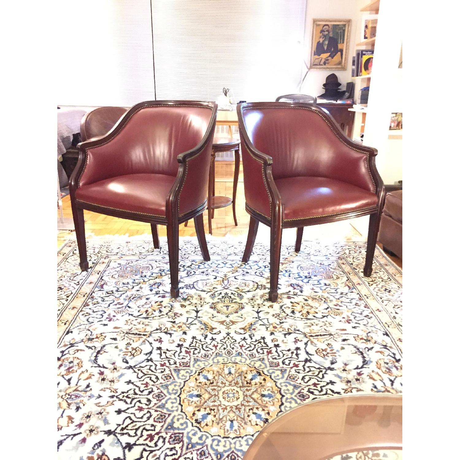 Cordovan Leather & Mahogany Club Chairs - image-1
