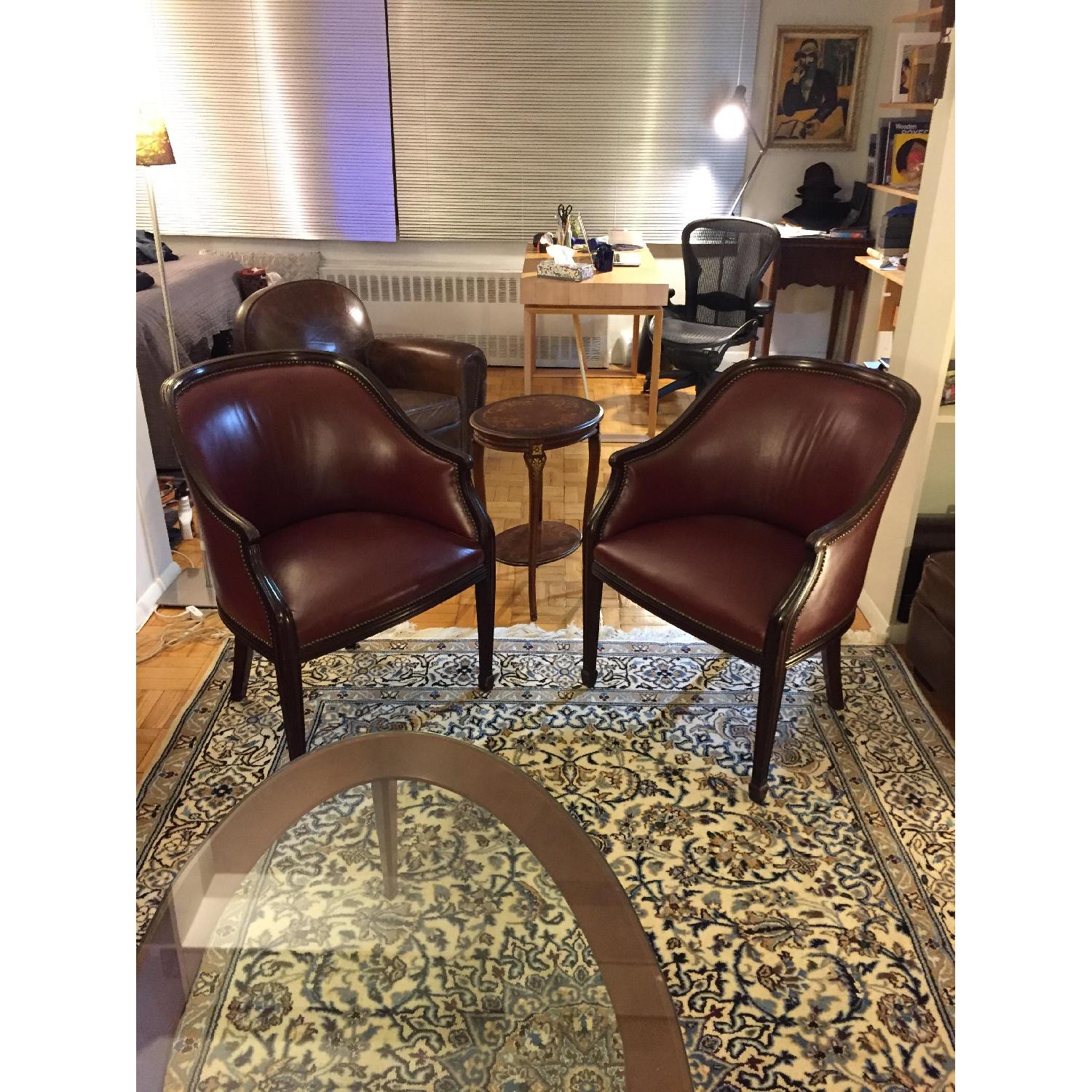 Cordovan Leather & Mahogany Club Chairs - image-2